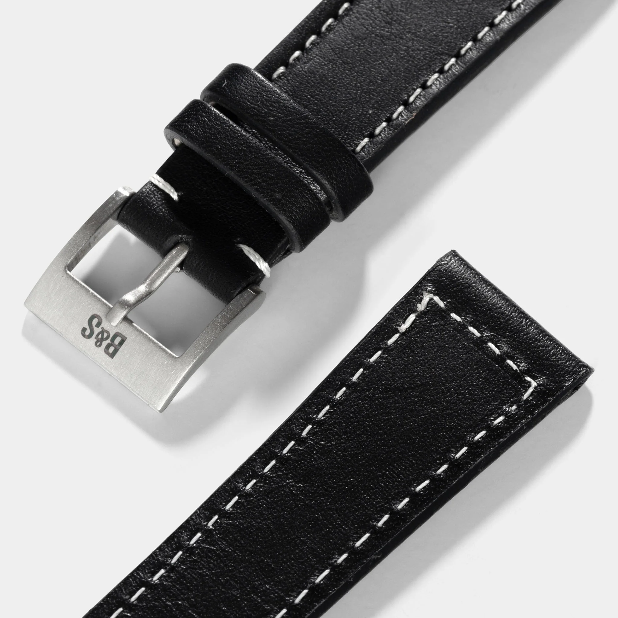 Black Boxed Stitch Leather Watch Strap - Image 7