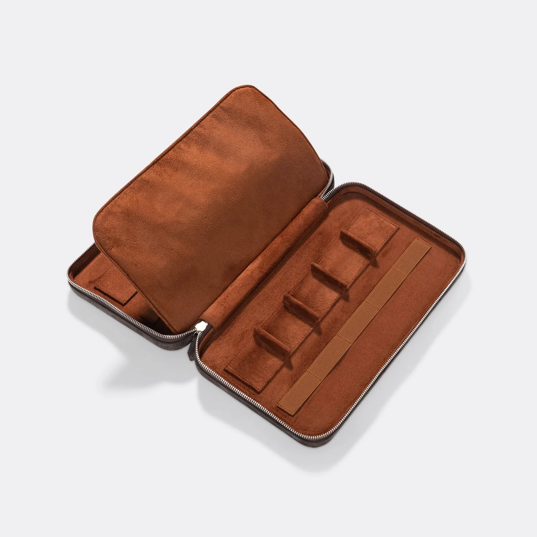 Black Brown Suede 10 Watch Leather Zip Folder - Image 3