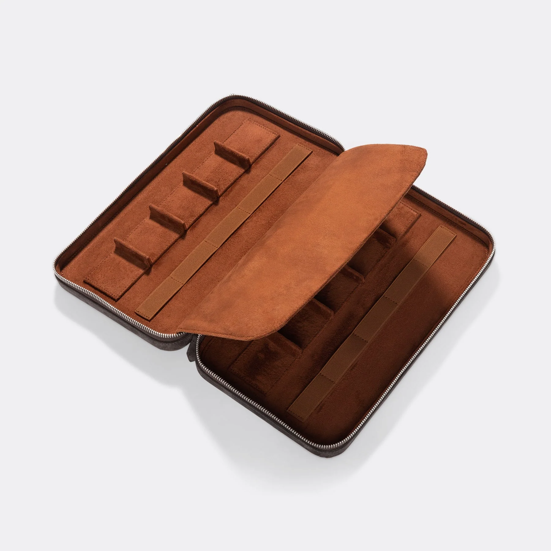 Black Brown Suede 10 Watch Leather Zip Folder - Image 7