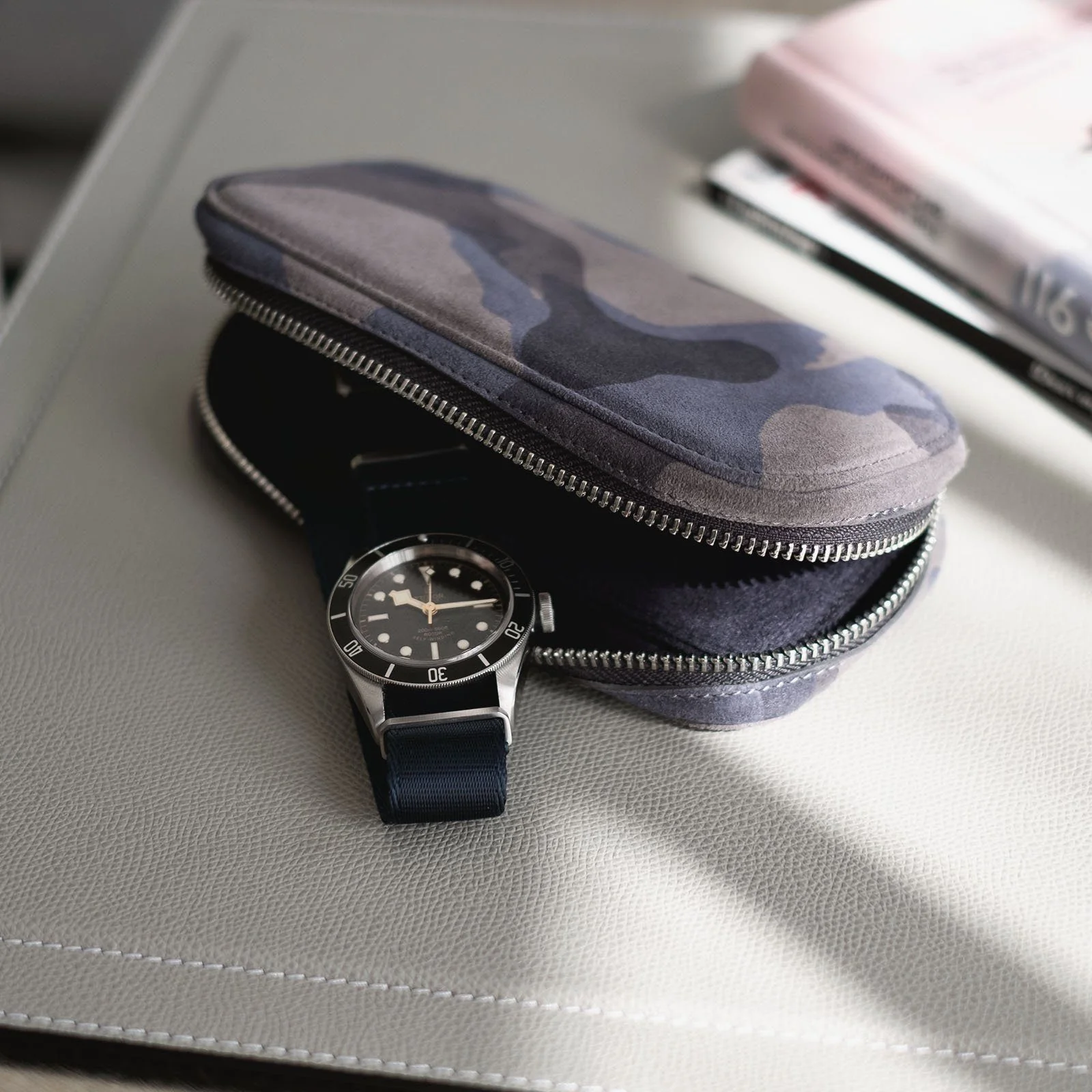 Blue Camo 2 Watch Leather Zip Pouch - Image 5