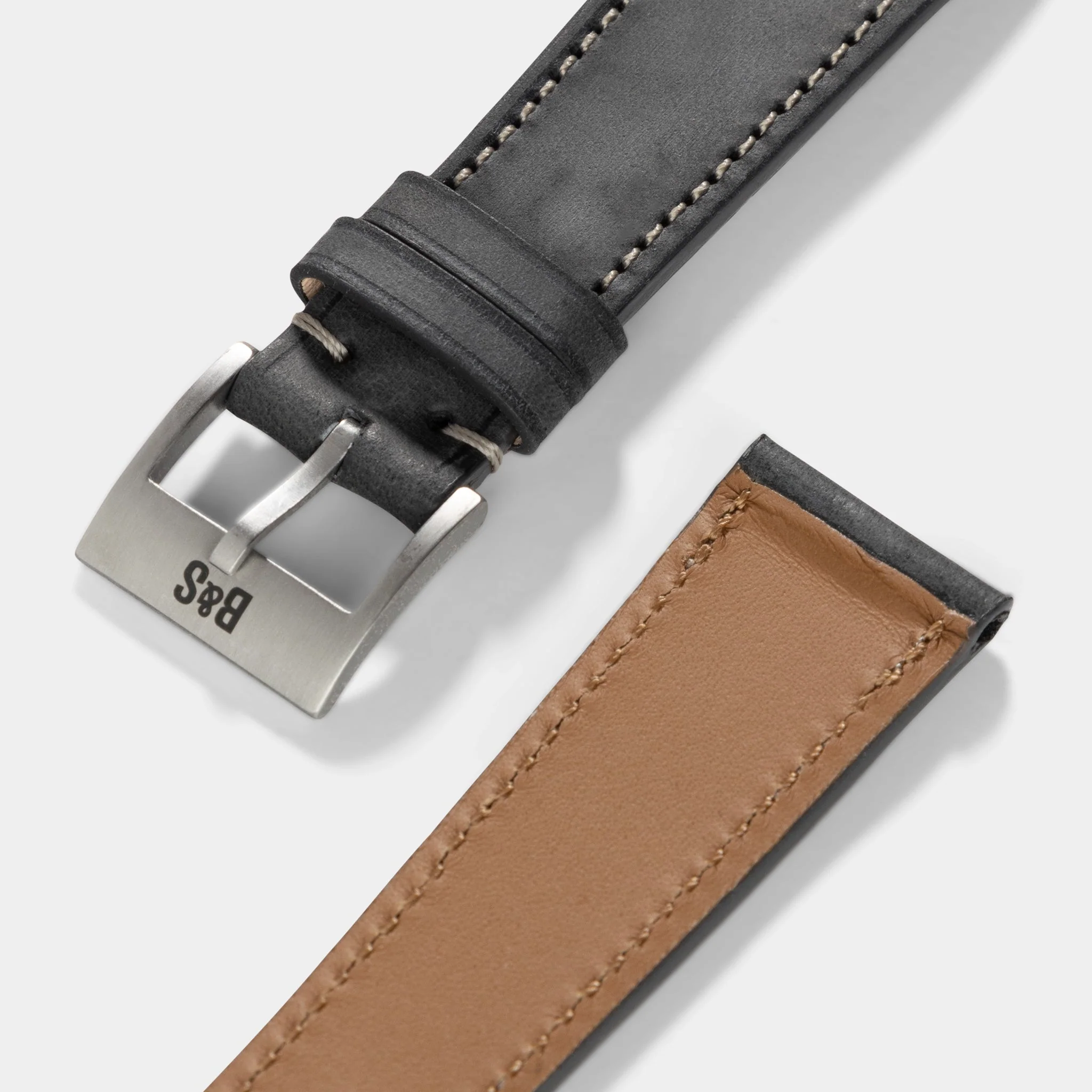 Dark Ash Grey Leather Watch Strap - Image 3