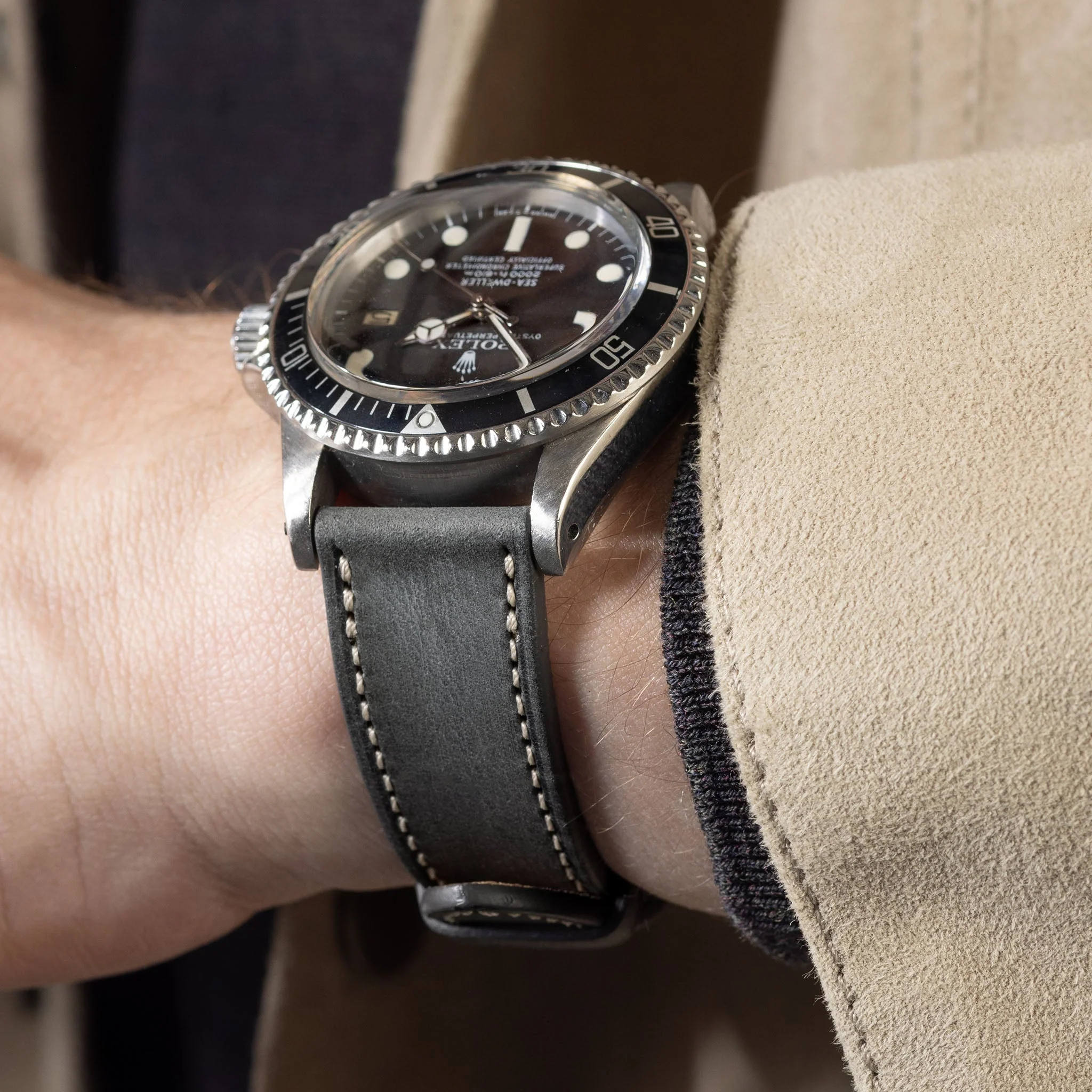 Dark Ash Grey Leather Watch Strap - Image 4