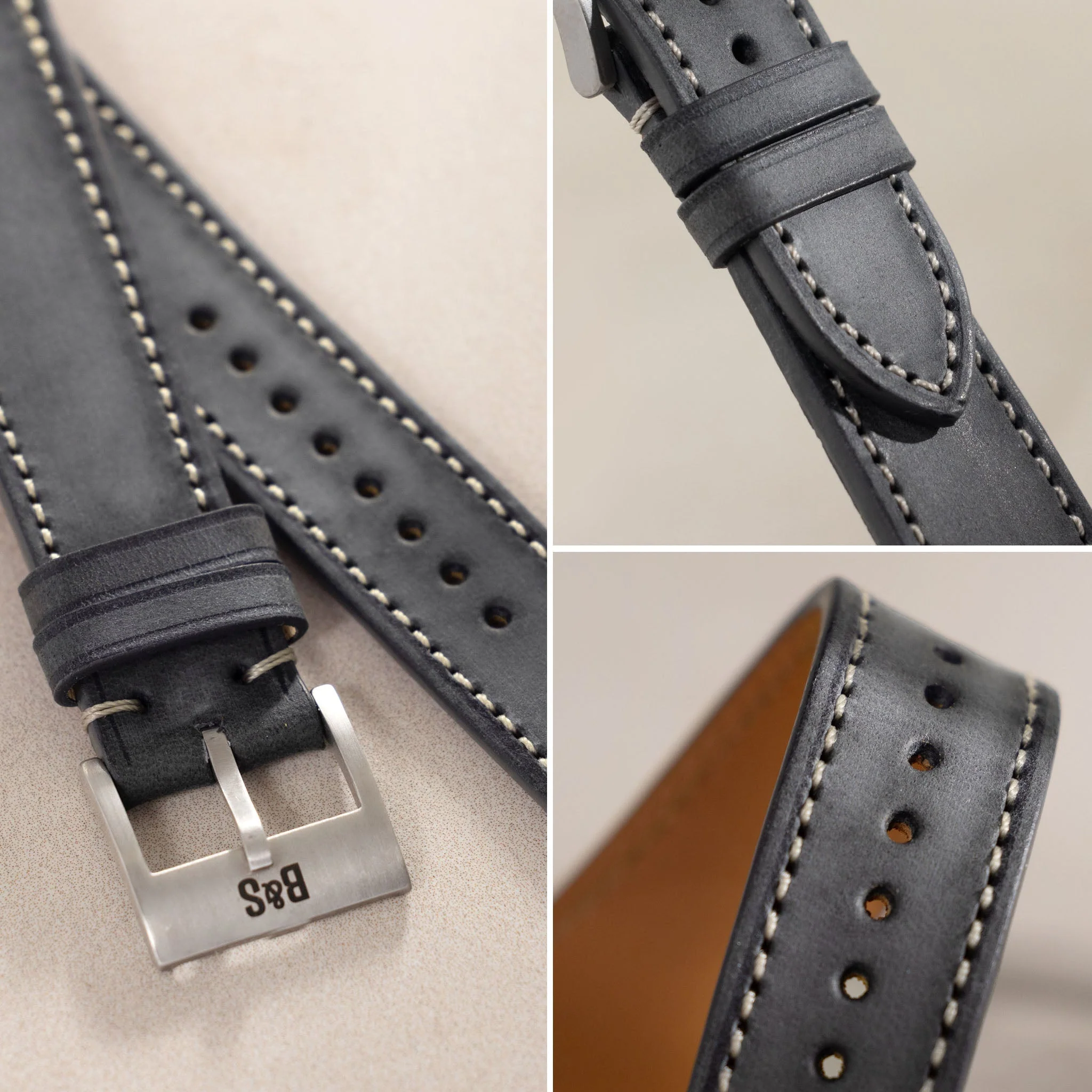 Dark Ash Grey Leather Watch Strap - Image 5