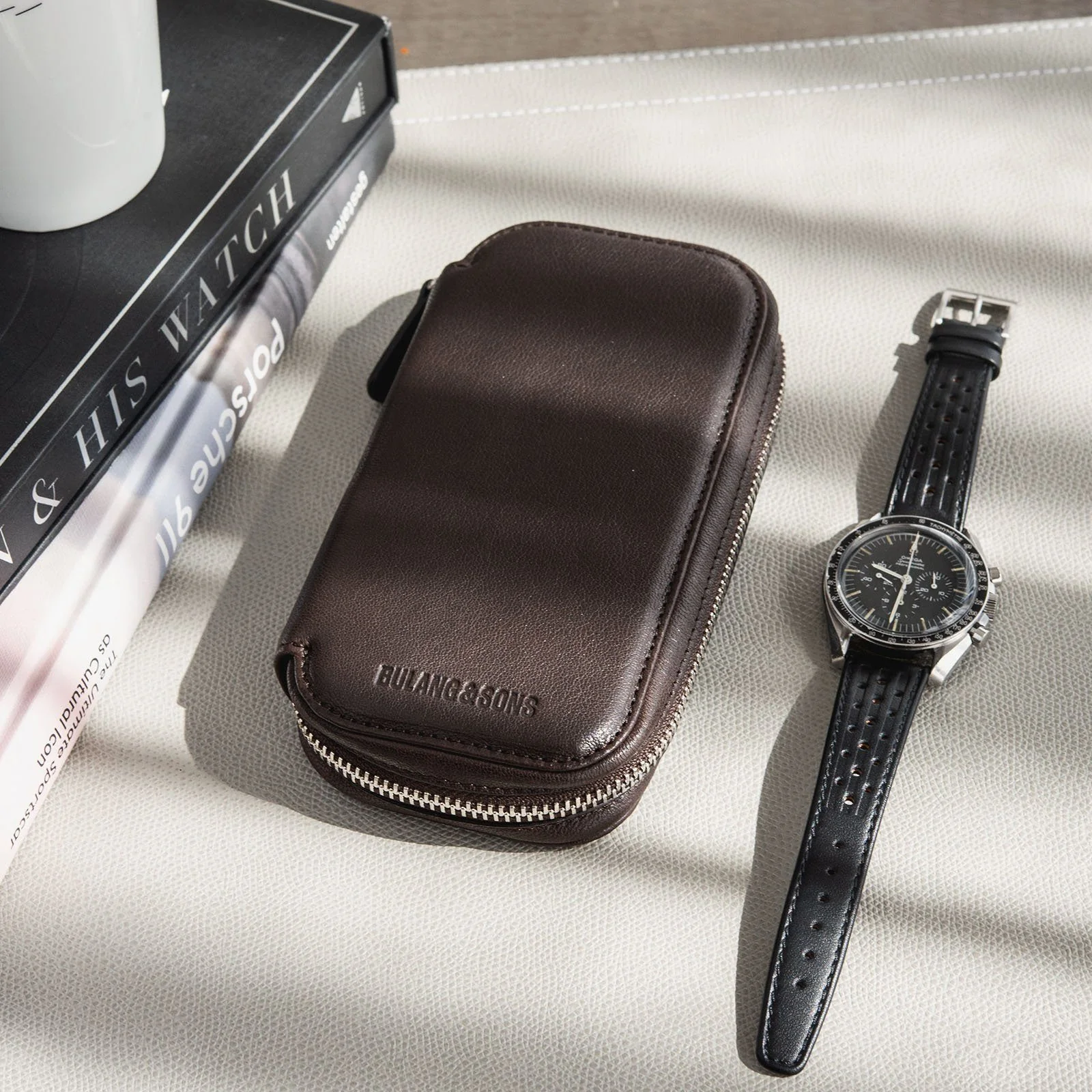 Dark Brown 2 Watch Leather Zip Pouch - Image 3