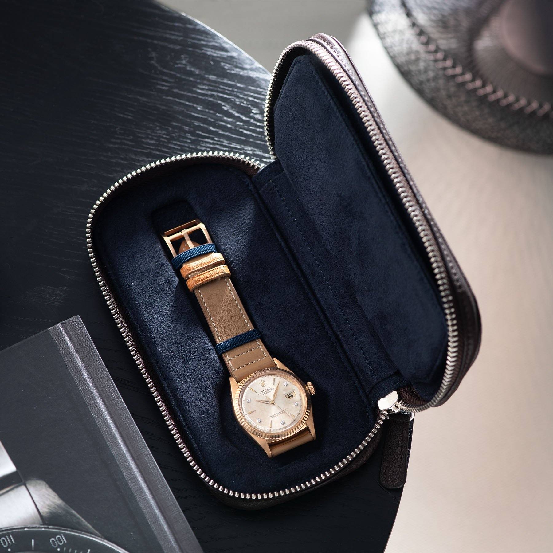 Dark Brown 2 Watch Leather Zip Pouch - Image 5