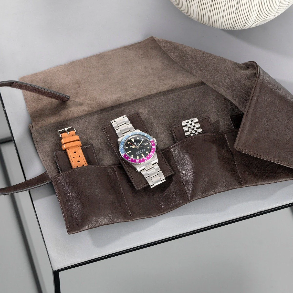 Dark Brown 6 Watches Leather Roll - Image 4