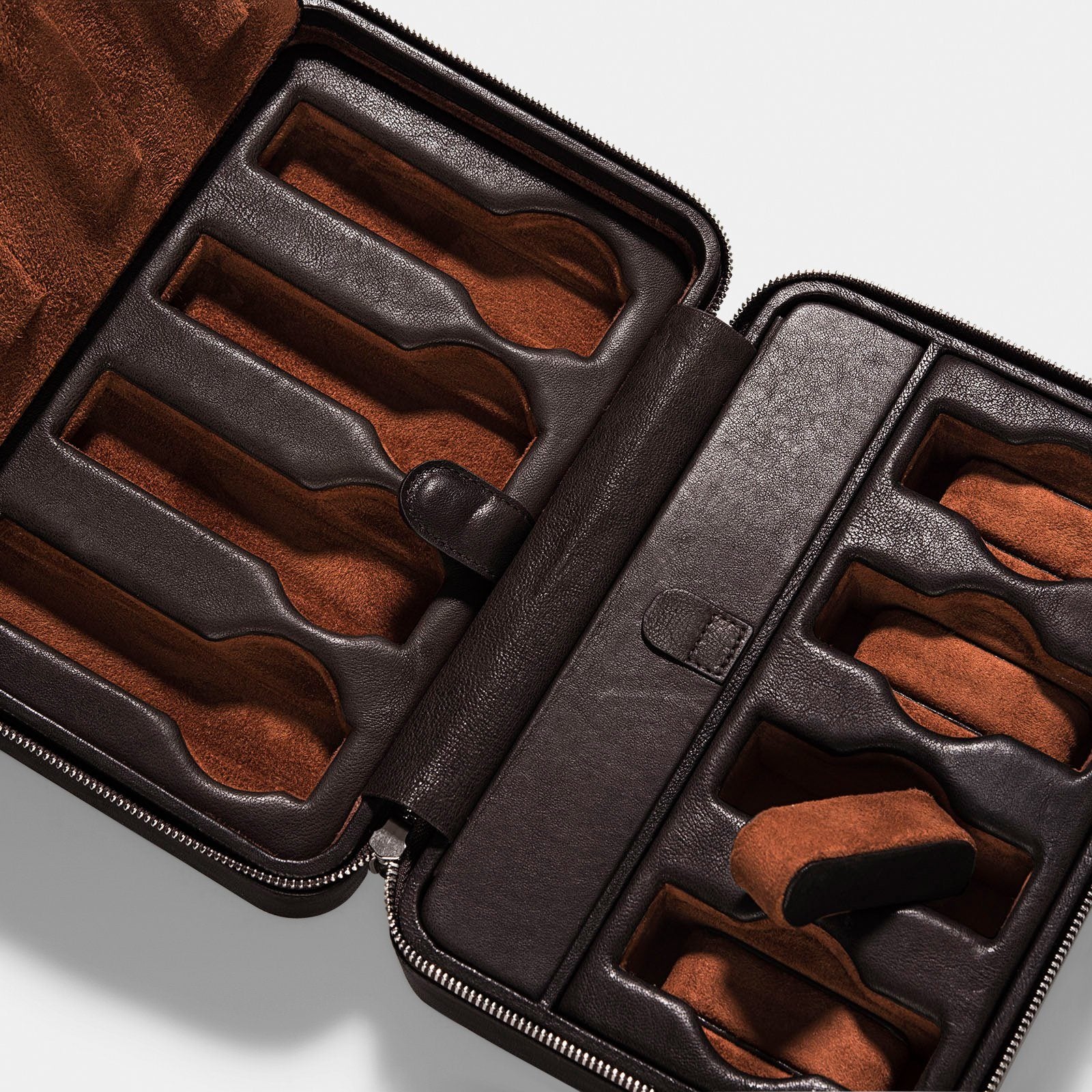 Dark Brown Cognac Luxury Leather Watch Box by JPM - Image 4