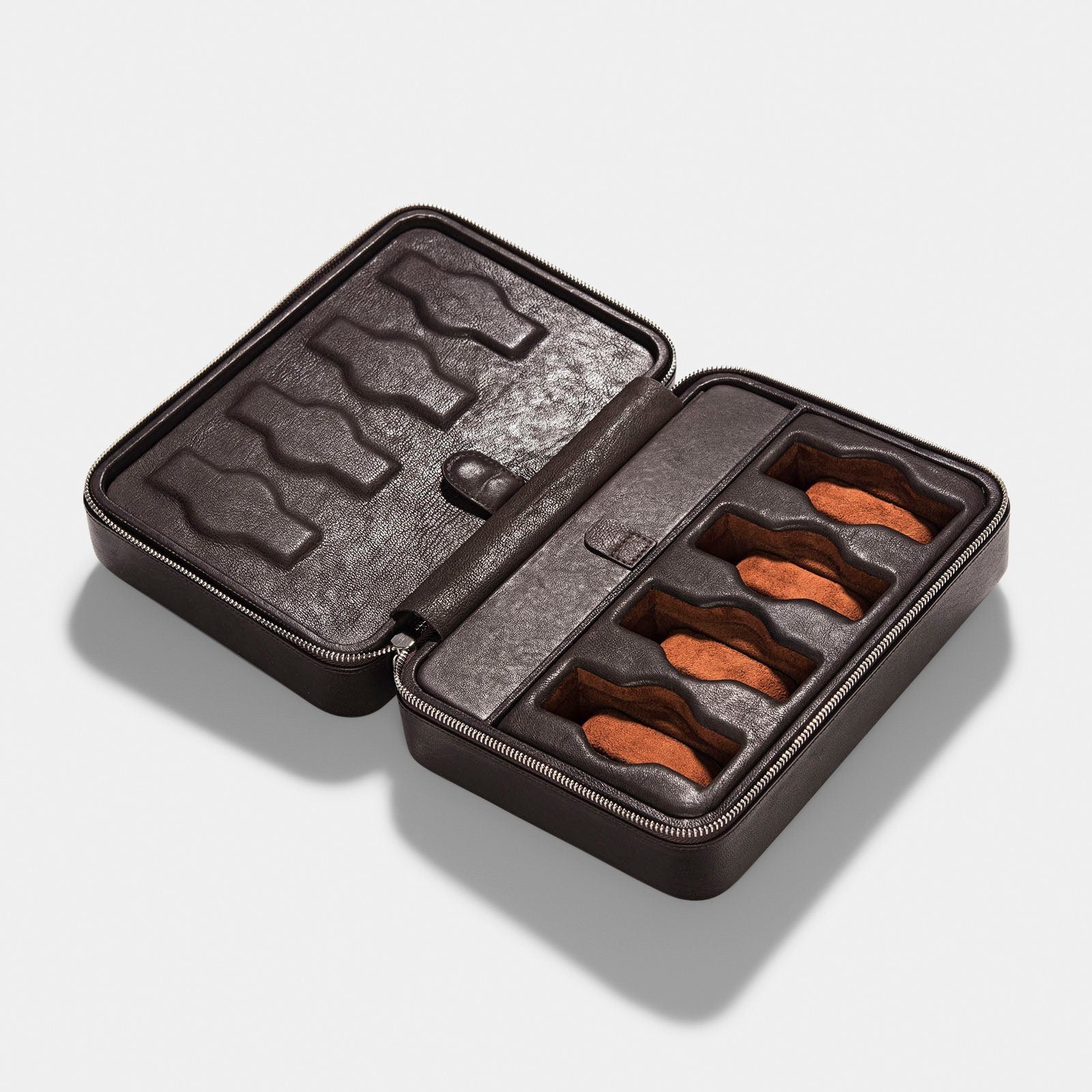 Dark Brown Cognac Luxury Leather Watch Box by JPM - Image 7