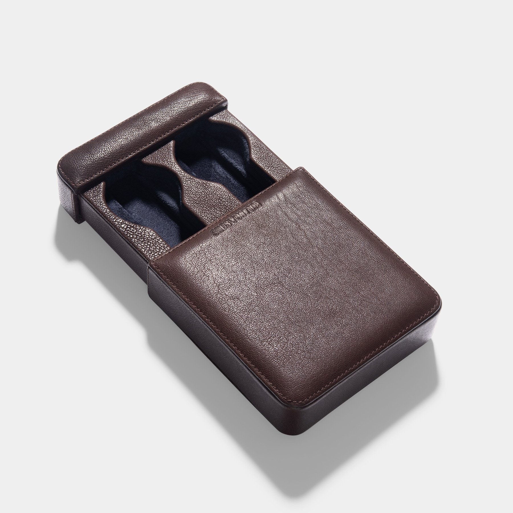 Dark Brown Leather 2 Watch Slider Box - Image 3