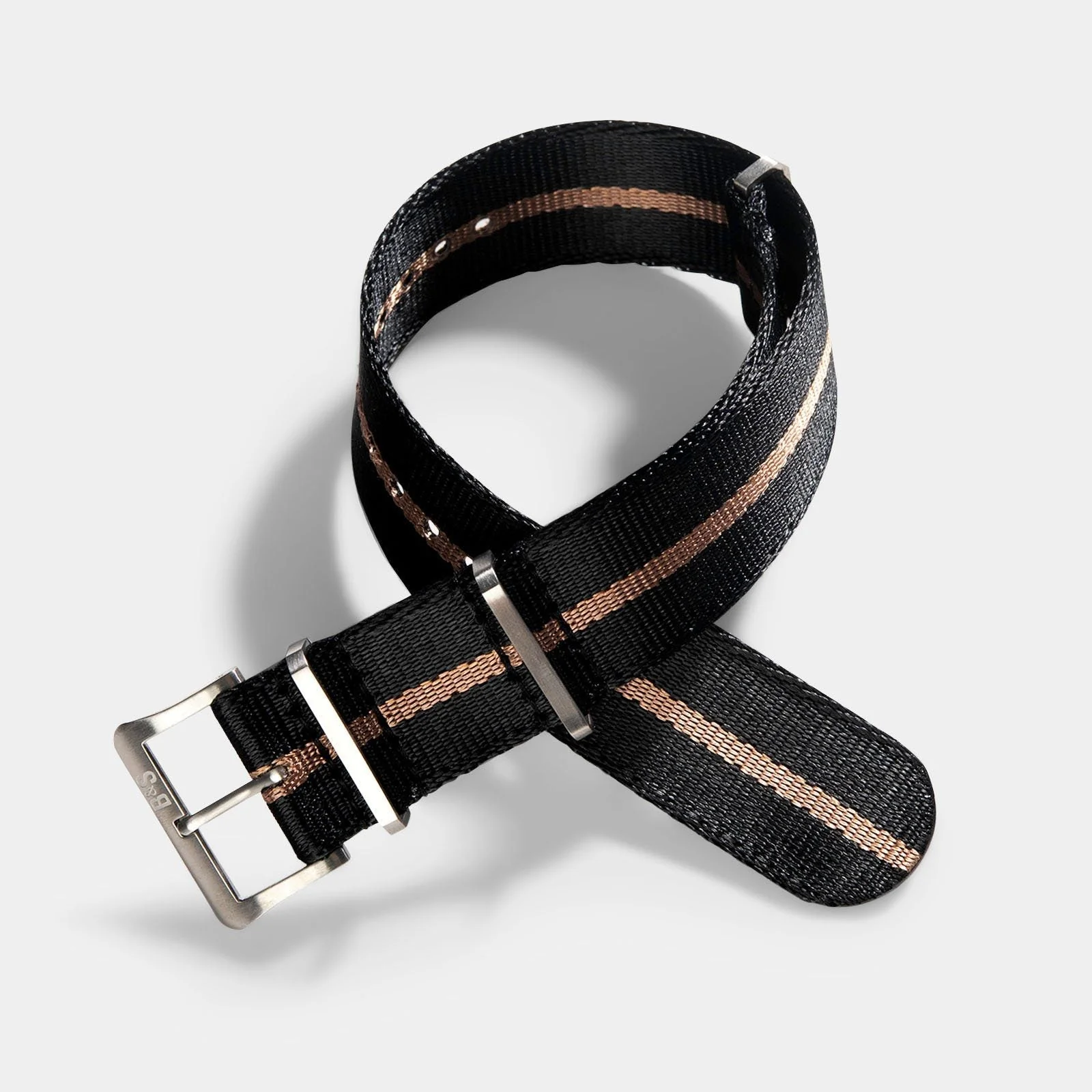 Deluxe Nylon Single Pass Watch Strap Black One Stripe Bronze - Image 5