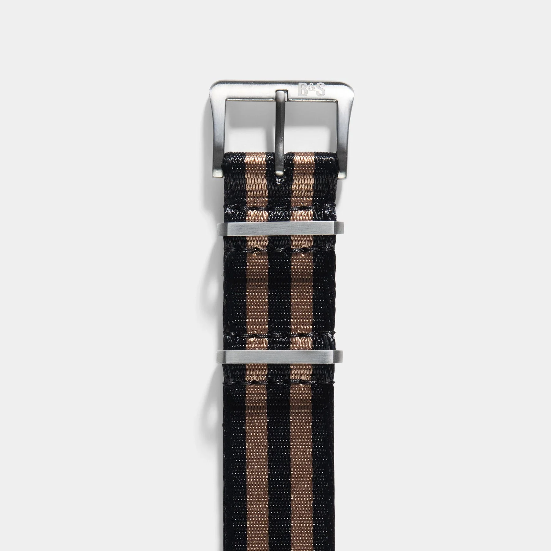 Deluxe Nylon Single Pass Watch Strap Black Two Stripe Bronze - Image 3