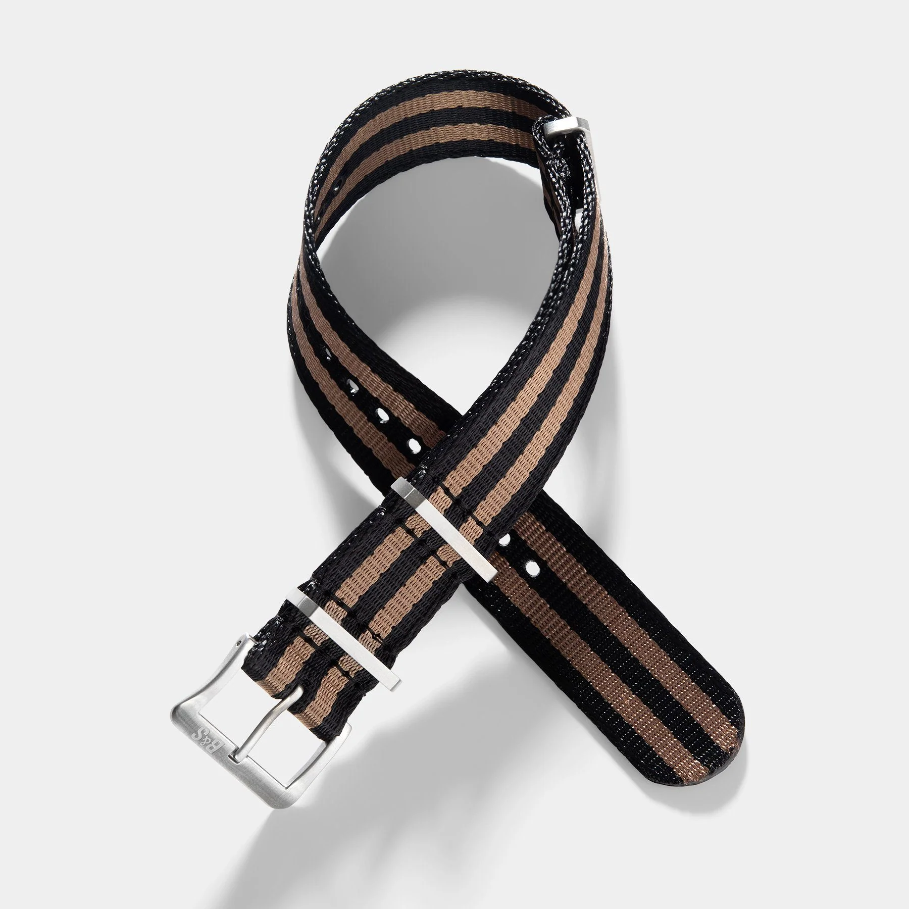 Deluxe Nylon Single Pass Watch Strap Black Two Stripe Bronze - Image 5