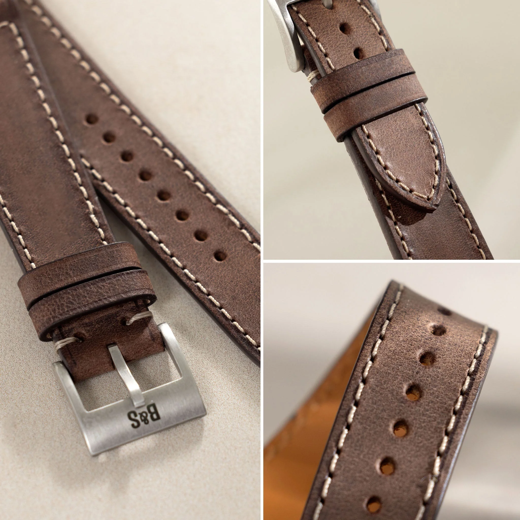 Dry Soil Brown Boxed Leather Watch Strap - Image 5