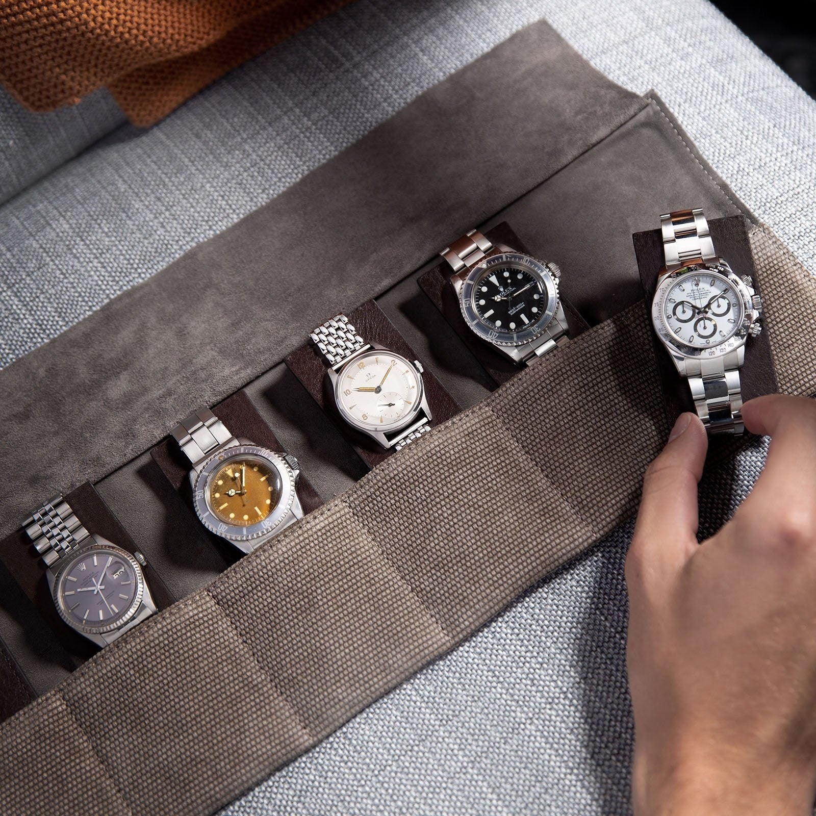 Grey Canvas 6 Watches Leather Roll - Image 3