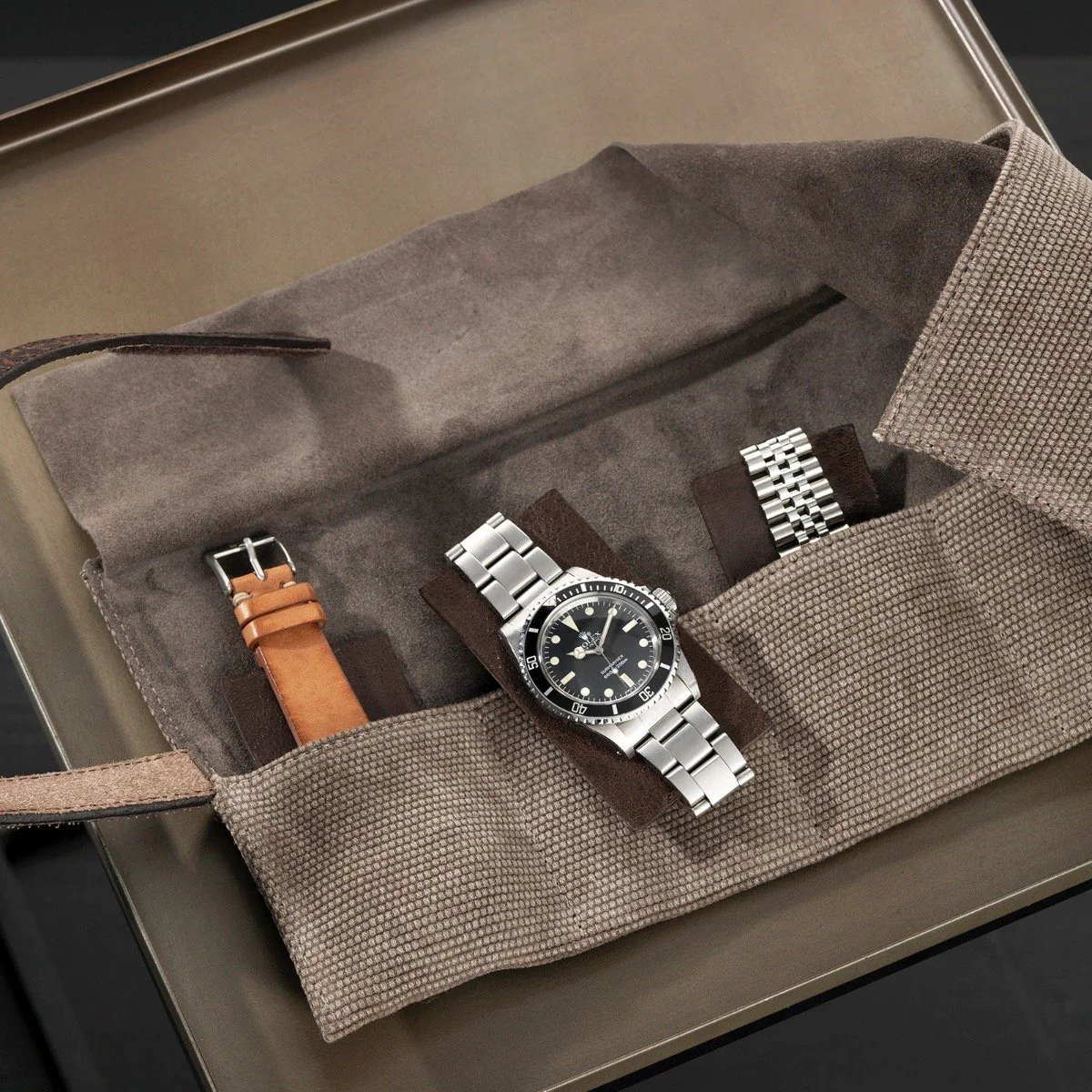 Grey Canvas 6 Watches Leather Roll - Image 7