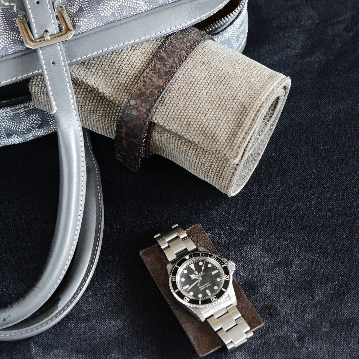 Grey Canvas 6 Watches Leather Roll - Image 8