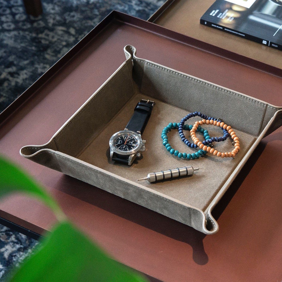 Grey Rugged Big Leather Valet Tray - Image 6