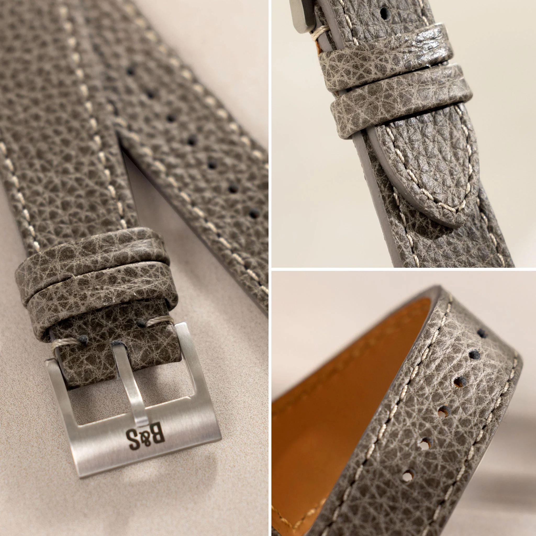 Kansas Grey Boxed Leather Watch Strap - Image 5