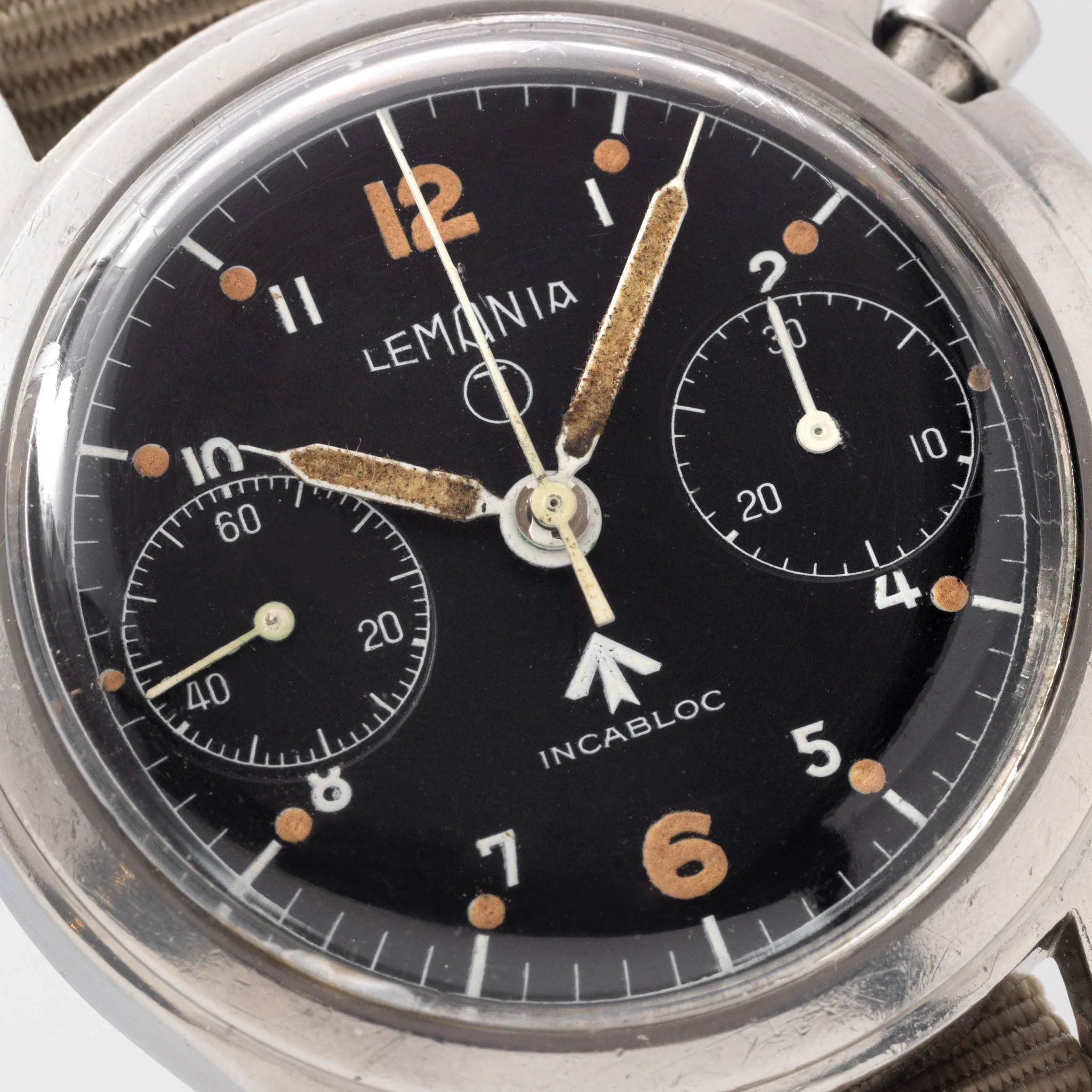 Lemania Monopusher Chronograph 6BB "Asymmetric Case" Military Chronograph Black Dial - Image 5