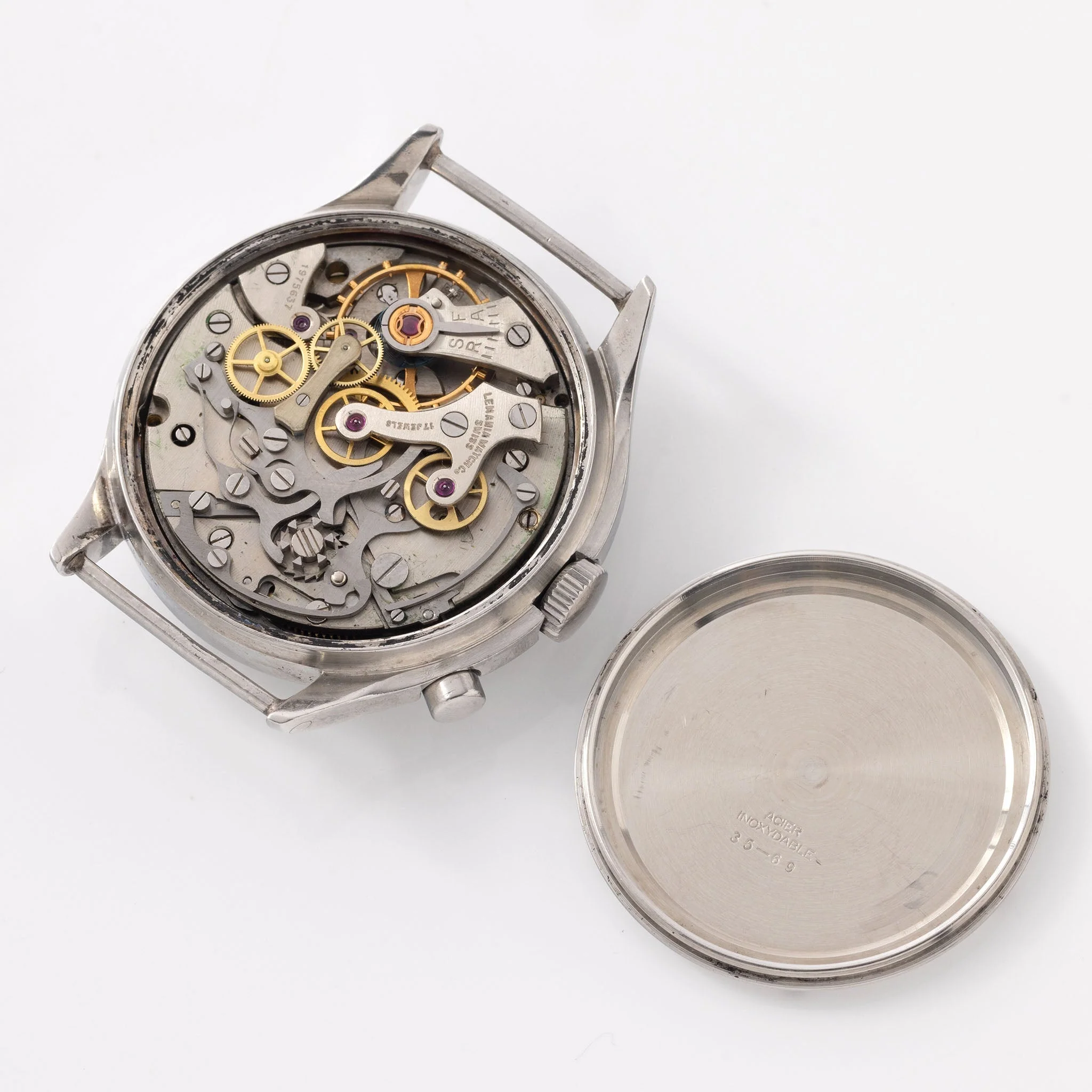 Lemania Monopusher Chronograph 6BB "Asymmetric Case" Military Chronograph Black Dial - Image 8