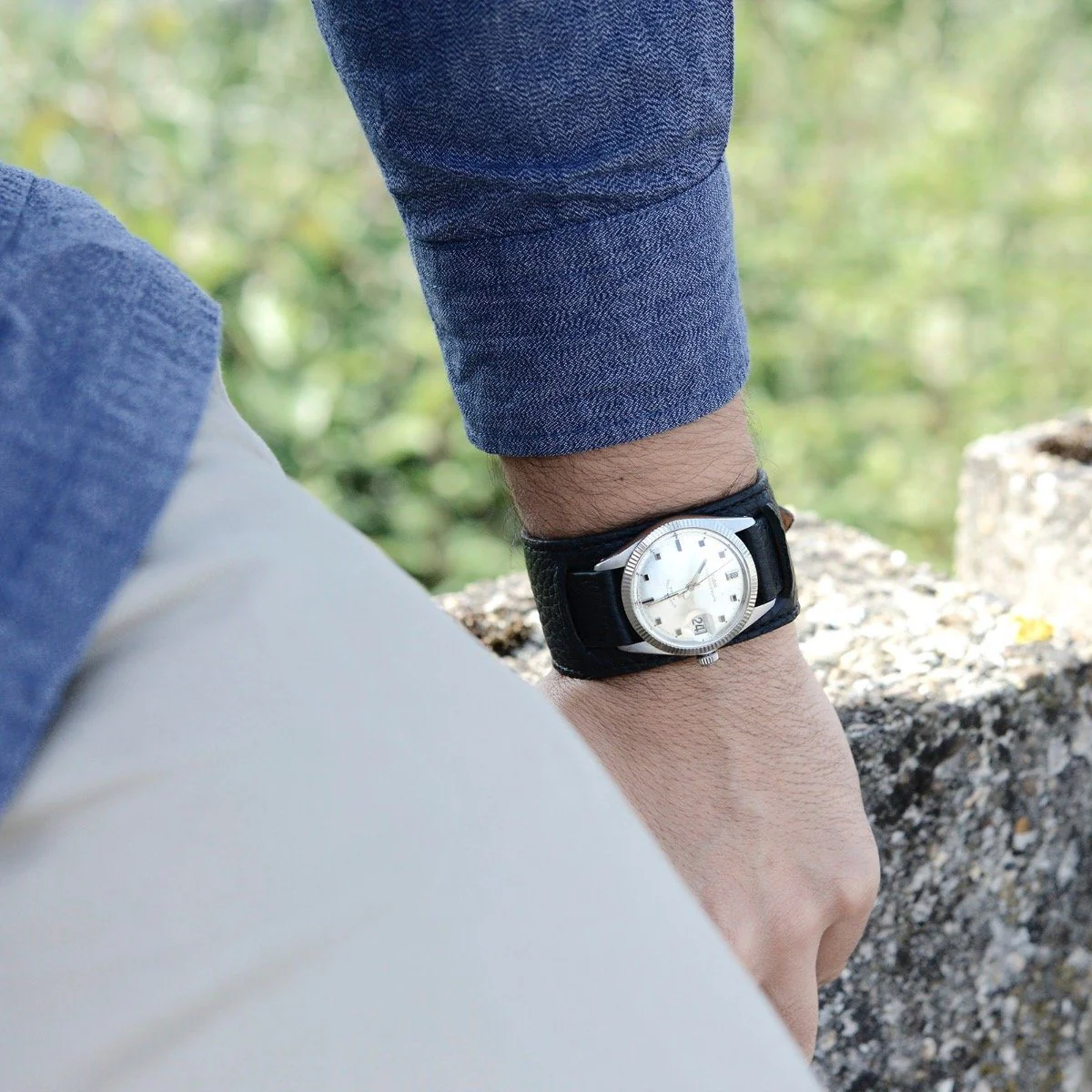 Rich Black Leather Bund Strap - Image 6