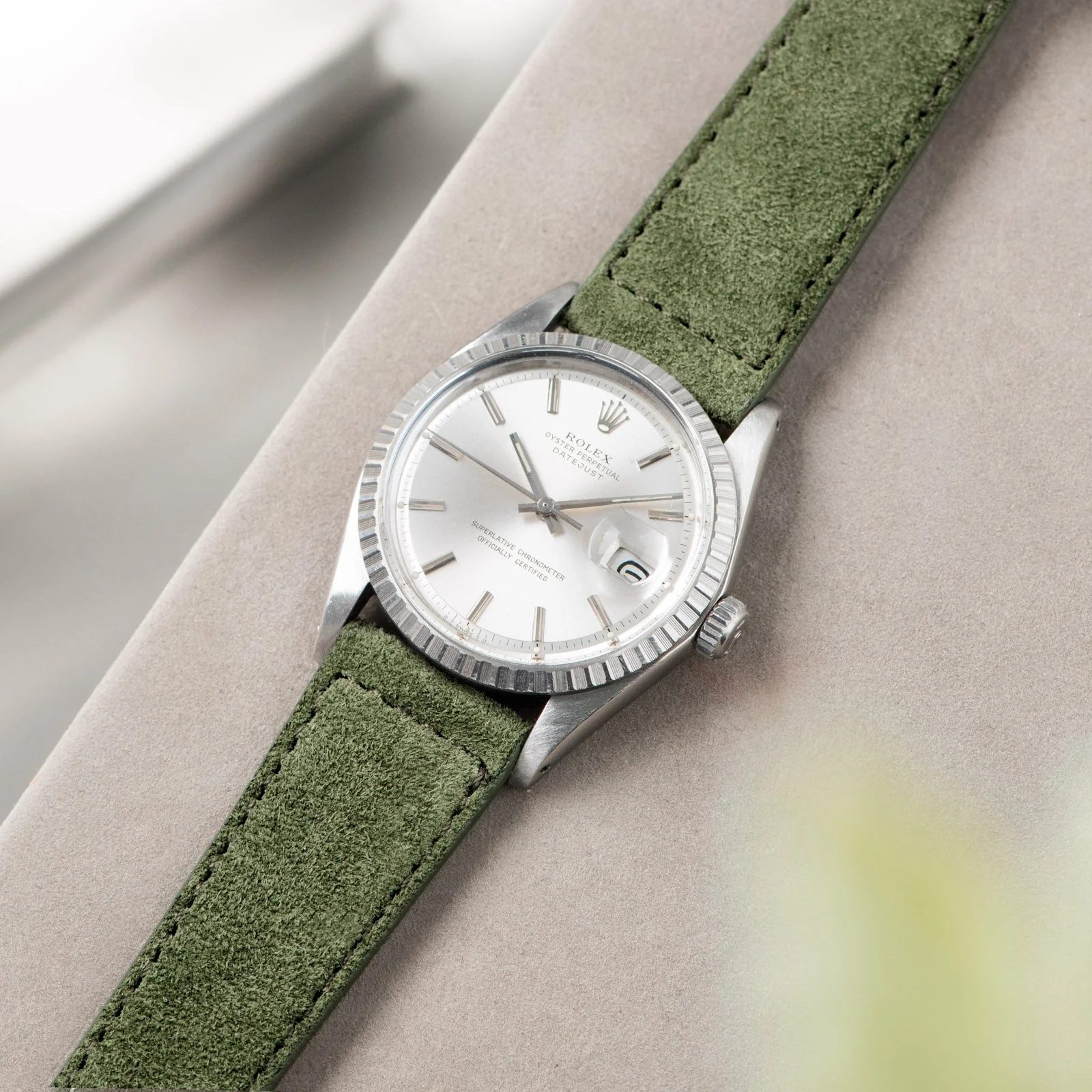 Olive Drab Green Suede Leather Watch Strap - Image 3