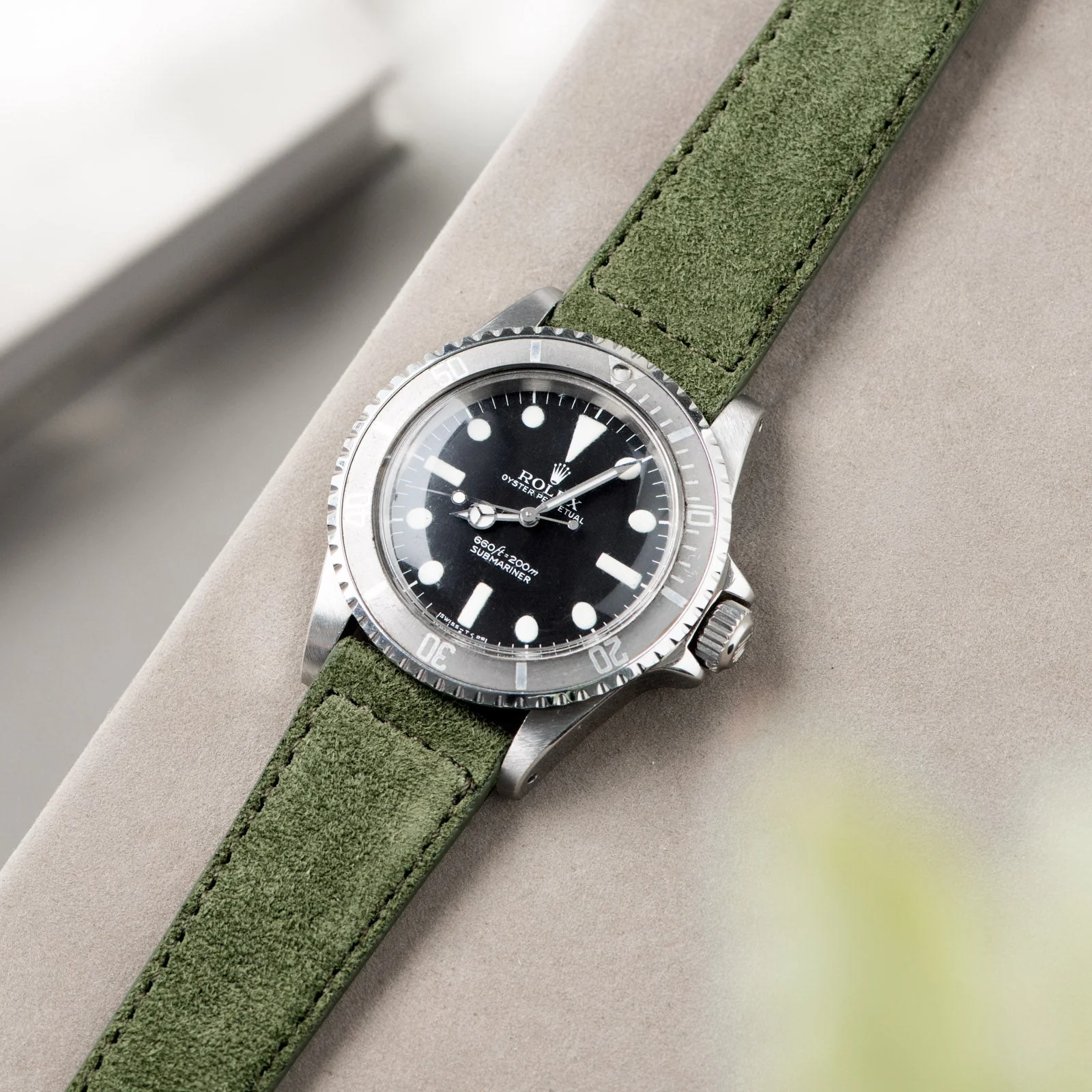 Olive Drab Green Suede Leather Watch Strap - Image 4