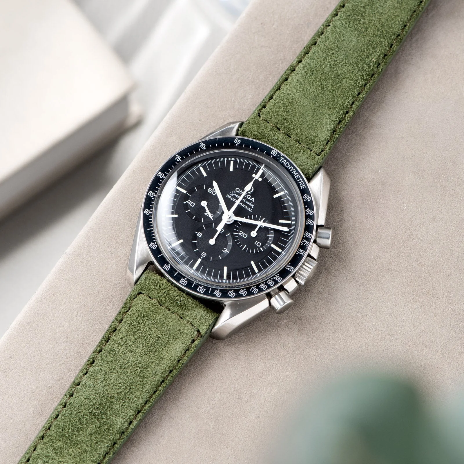 Olive Drab Green Suede Leather Watch Strap - Image 5