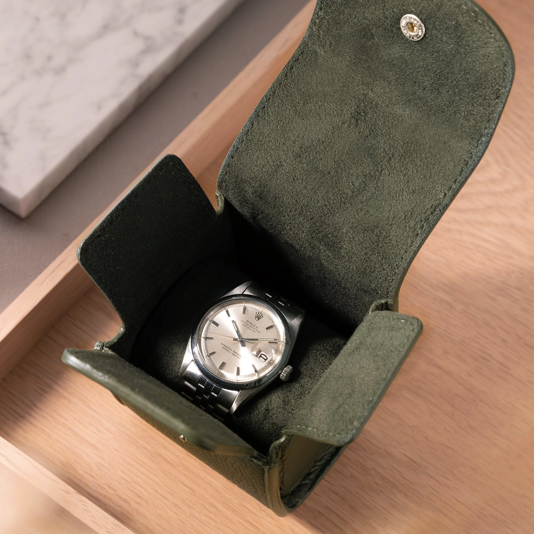 Olive Green Single Leather Watch Cube - Image 5