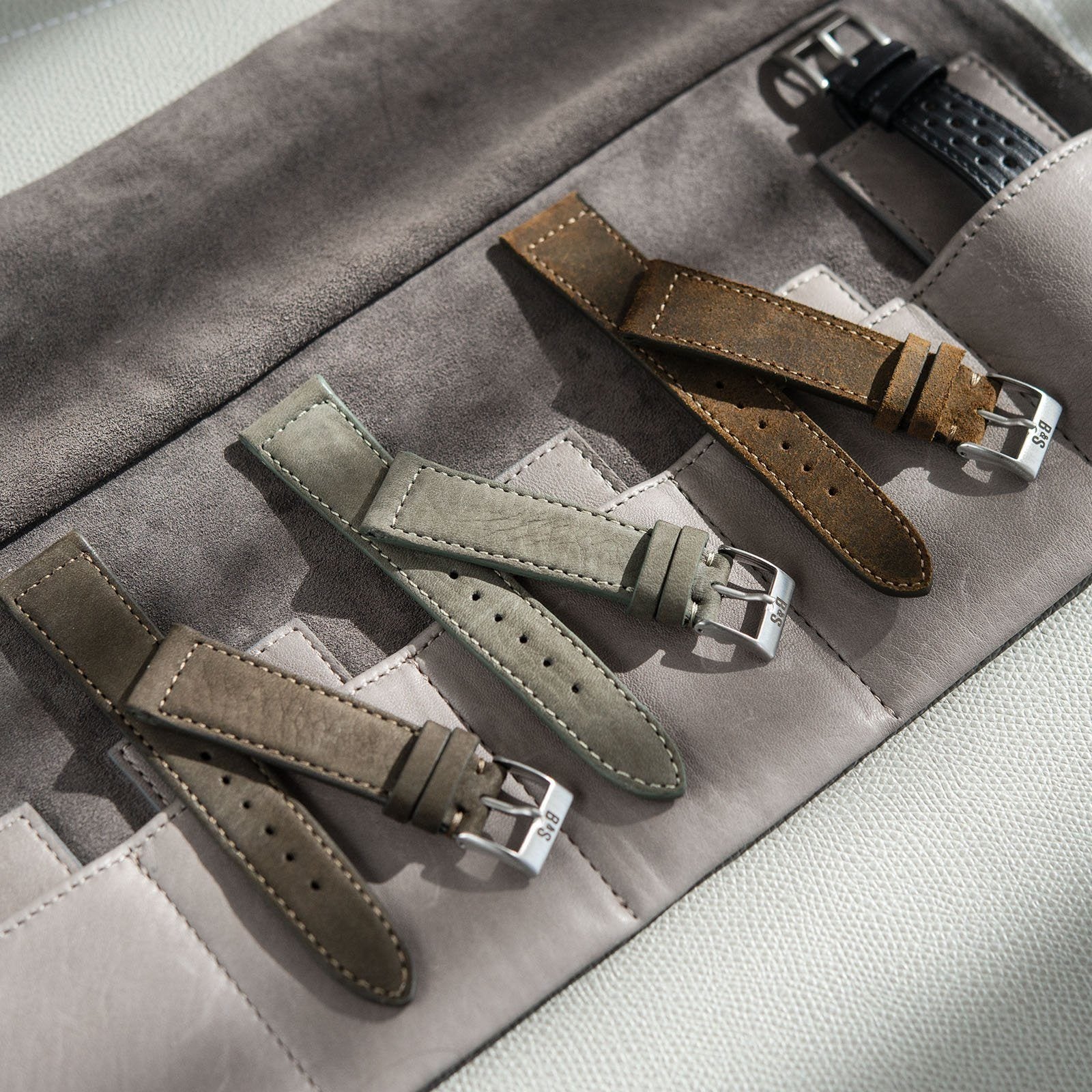 Olive Grey Nubuck Leather Watch Strap - Image 3