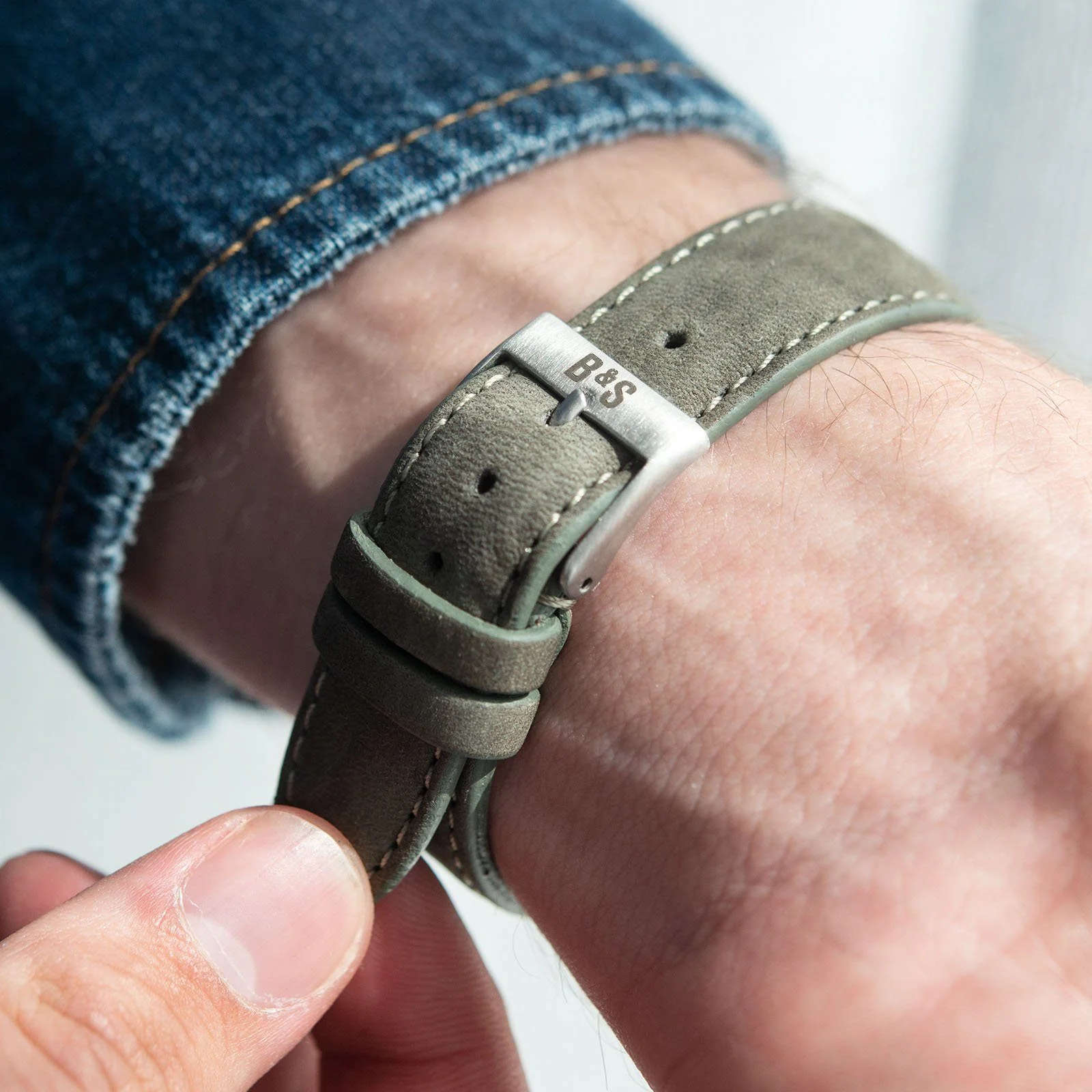 Olive Grey Nubuck Leather Watch Strap - Image 4