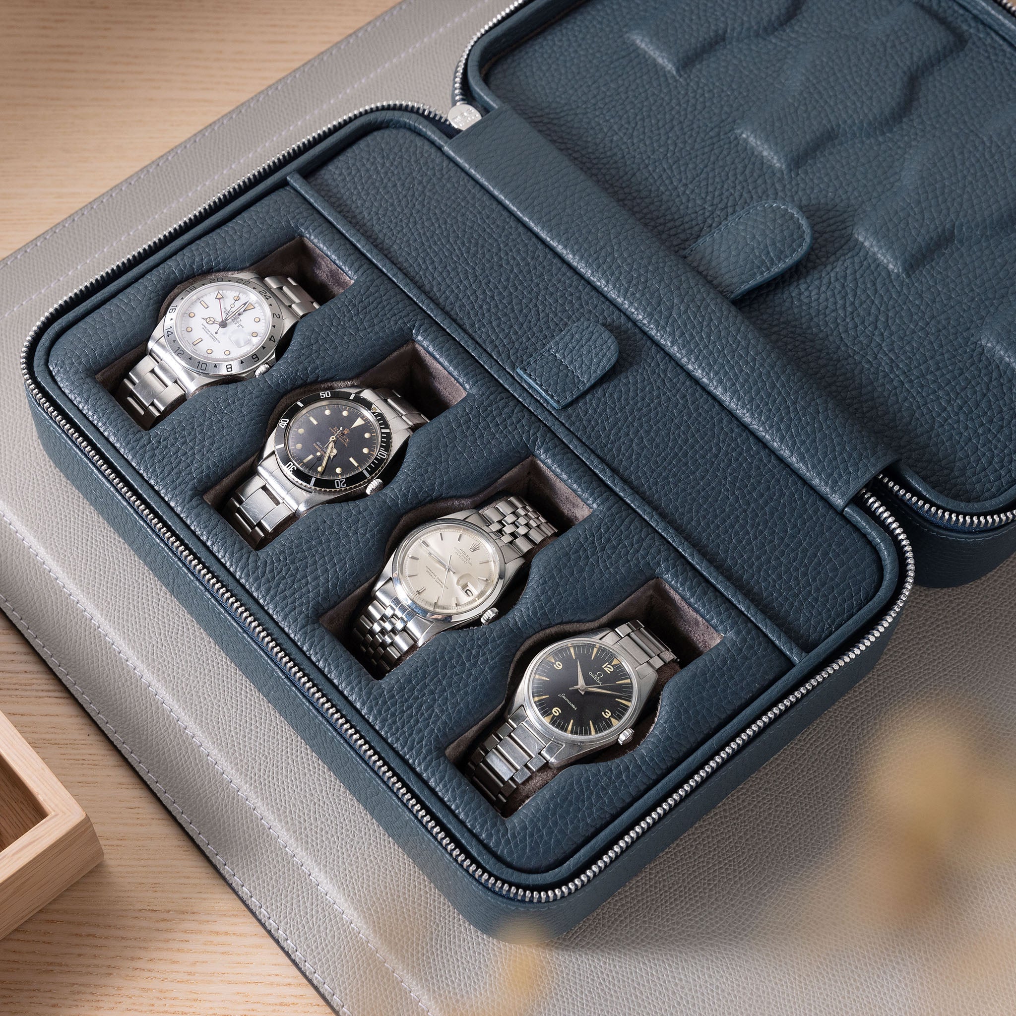 Prussian Blue Luxury Leather Watch Box by JPM - Image 8