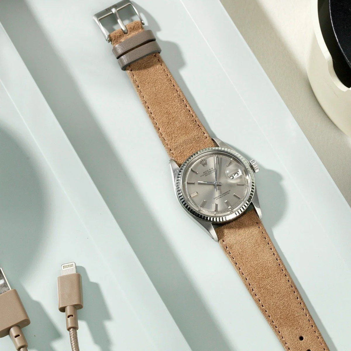 Refined Light Brown Suede Watch Strap - Image 11