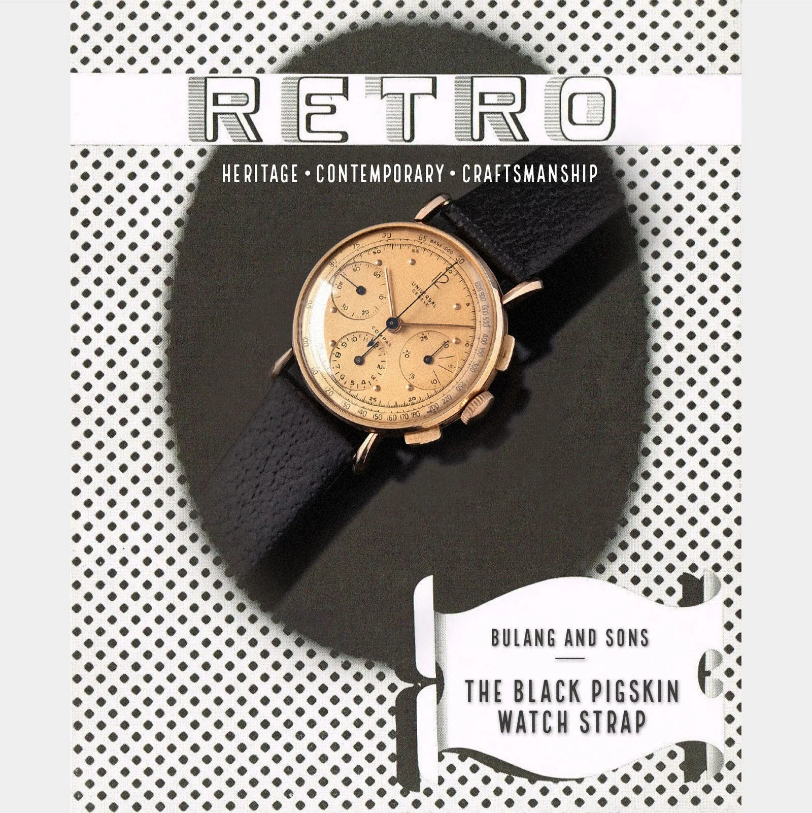 Retro Black Pigskin Leather Watch Strap - Image 3