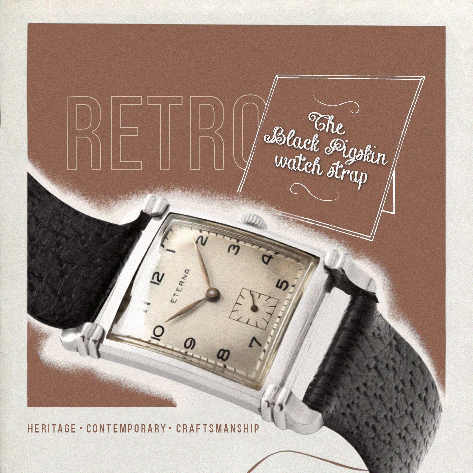 Retro Black Pigskin Leather Watch Strap - Image 4