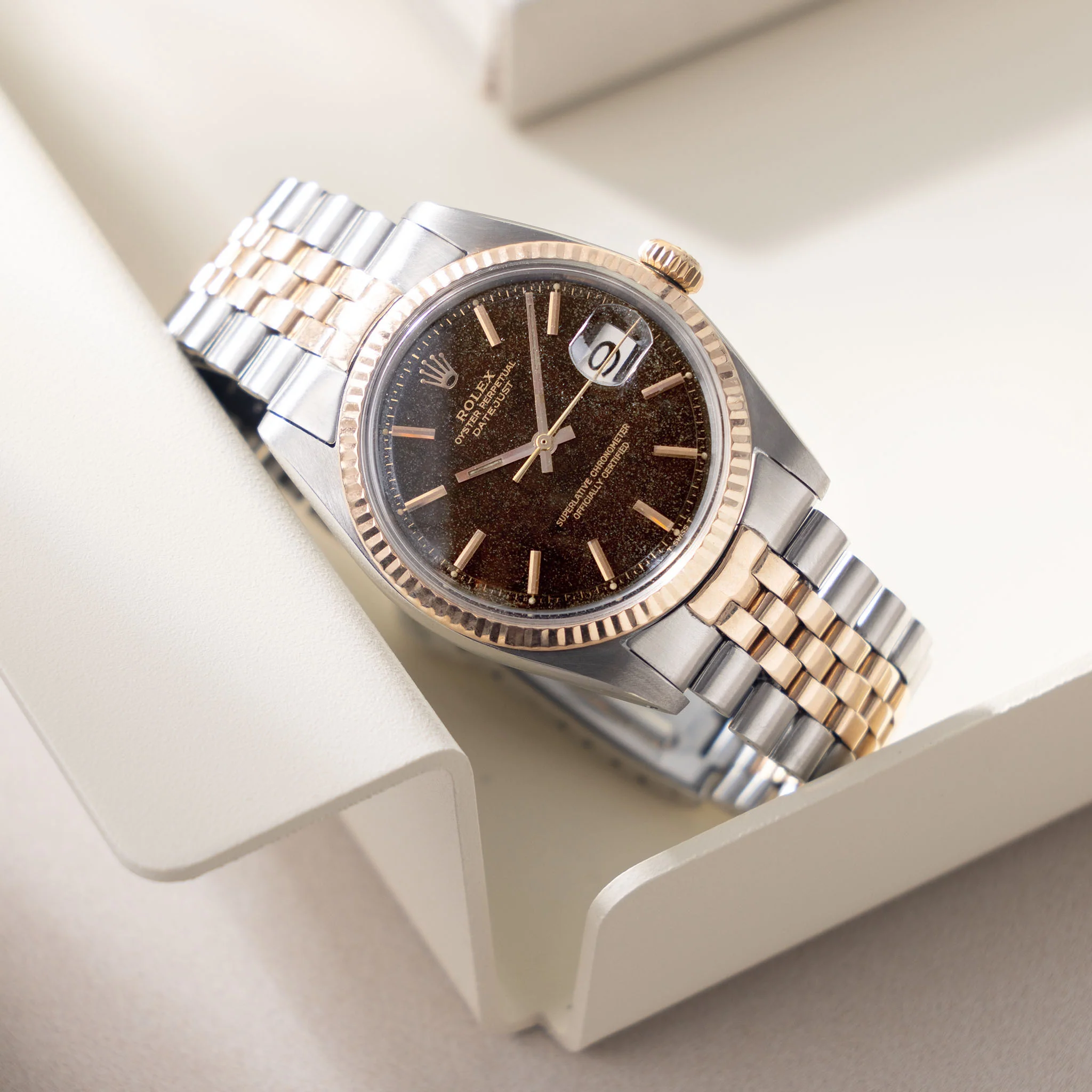 Rolex Datejust 1601 Steel and Pink Gold with tropical Stardust Gilt Dial - Image 3
