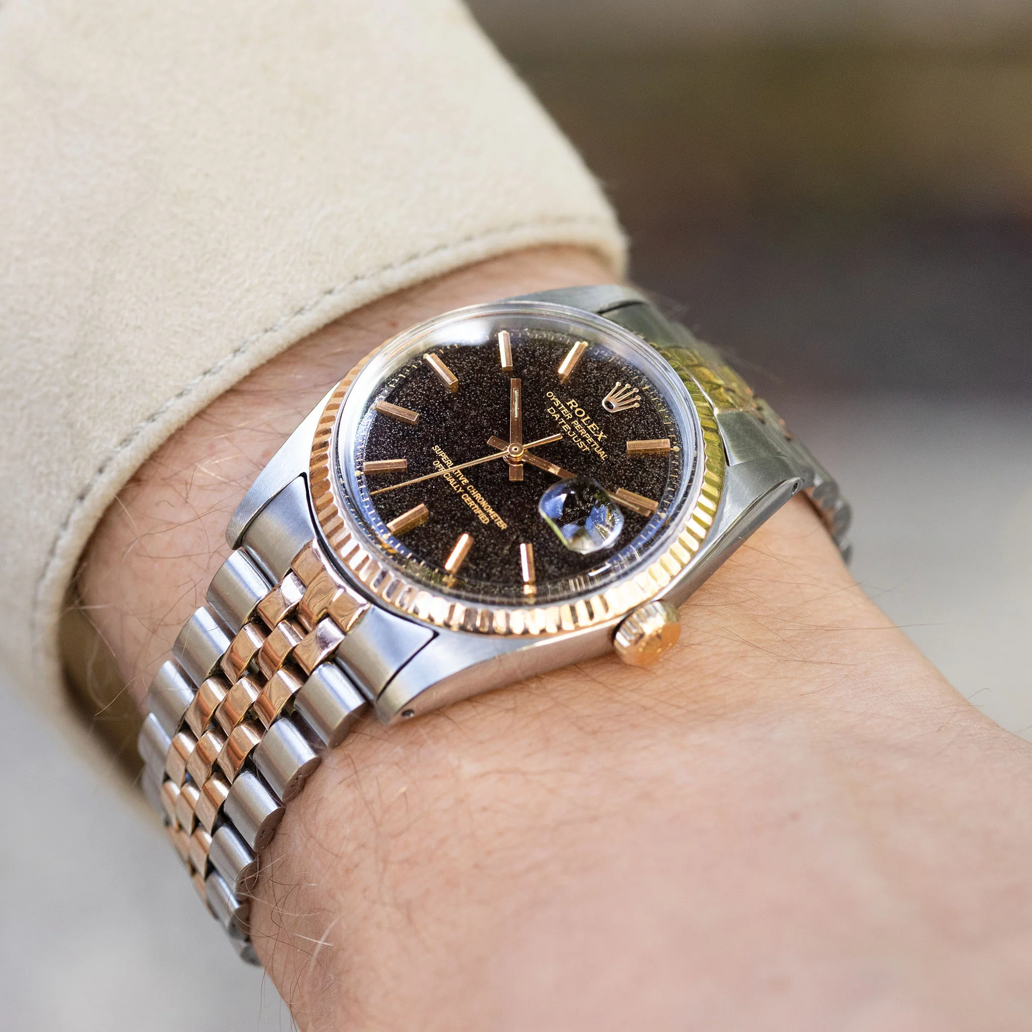 Rolex Datejust 1601 Steel and Pink Gold with tropical Stardust Gilt Dial - Image 4