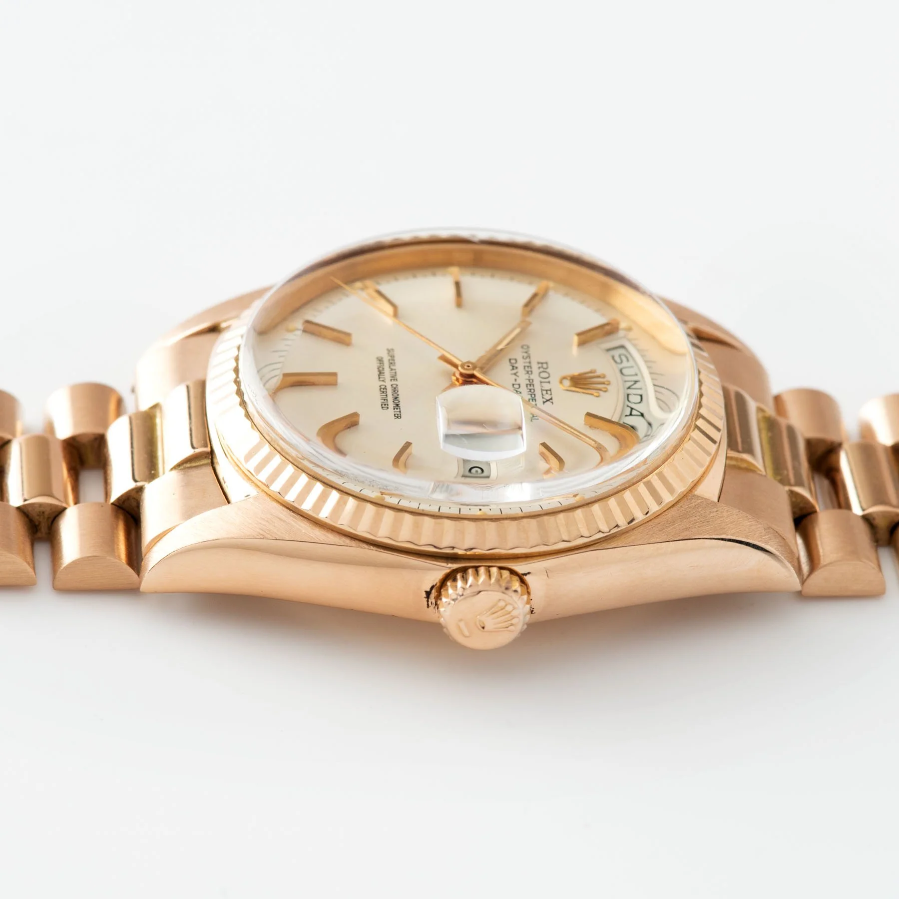 Rolex Day Date Pink Gold Silver Soleil Dial 1803 - Image 11