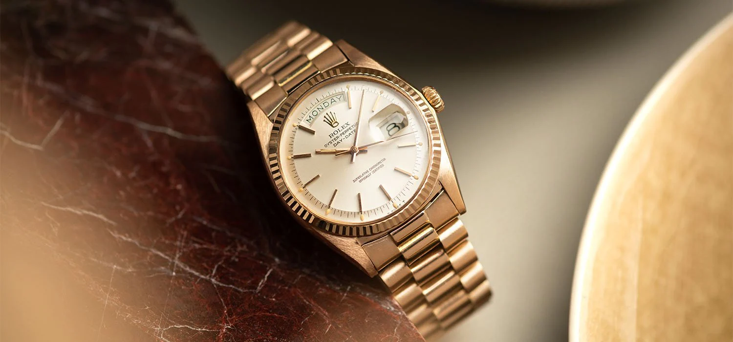 Rolex Day Date Pink Gold Silver Soleil Dial 1803 - Image 13