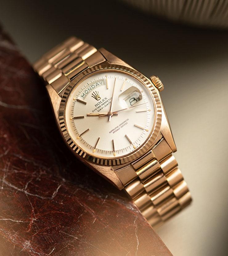 Rolex Day Date Pink Gold Silver Soleil Dial 1803 - Image 15
