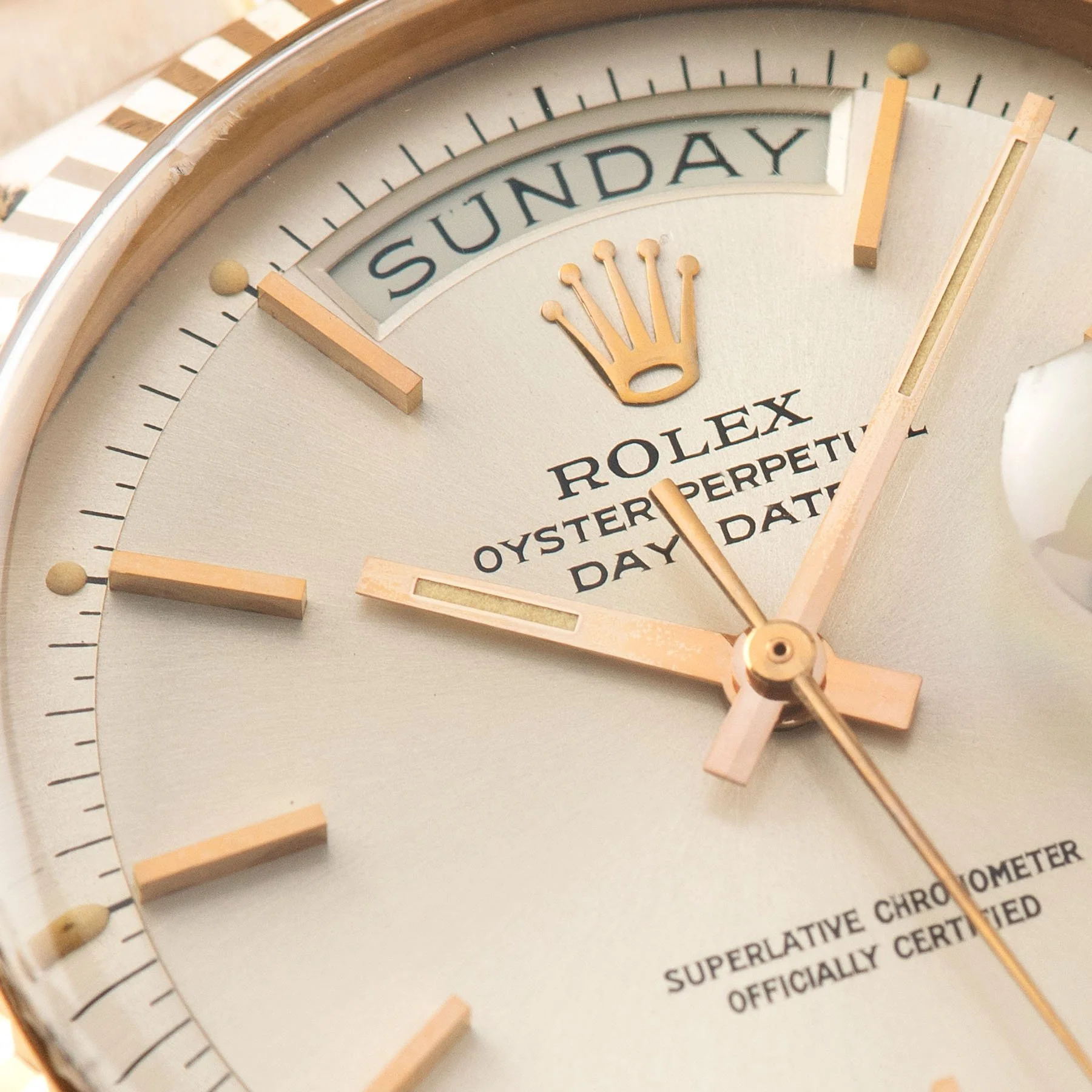 Rolex Day Date Pink Gold Silver Soleil Dial 1803 - Image 3