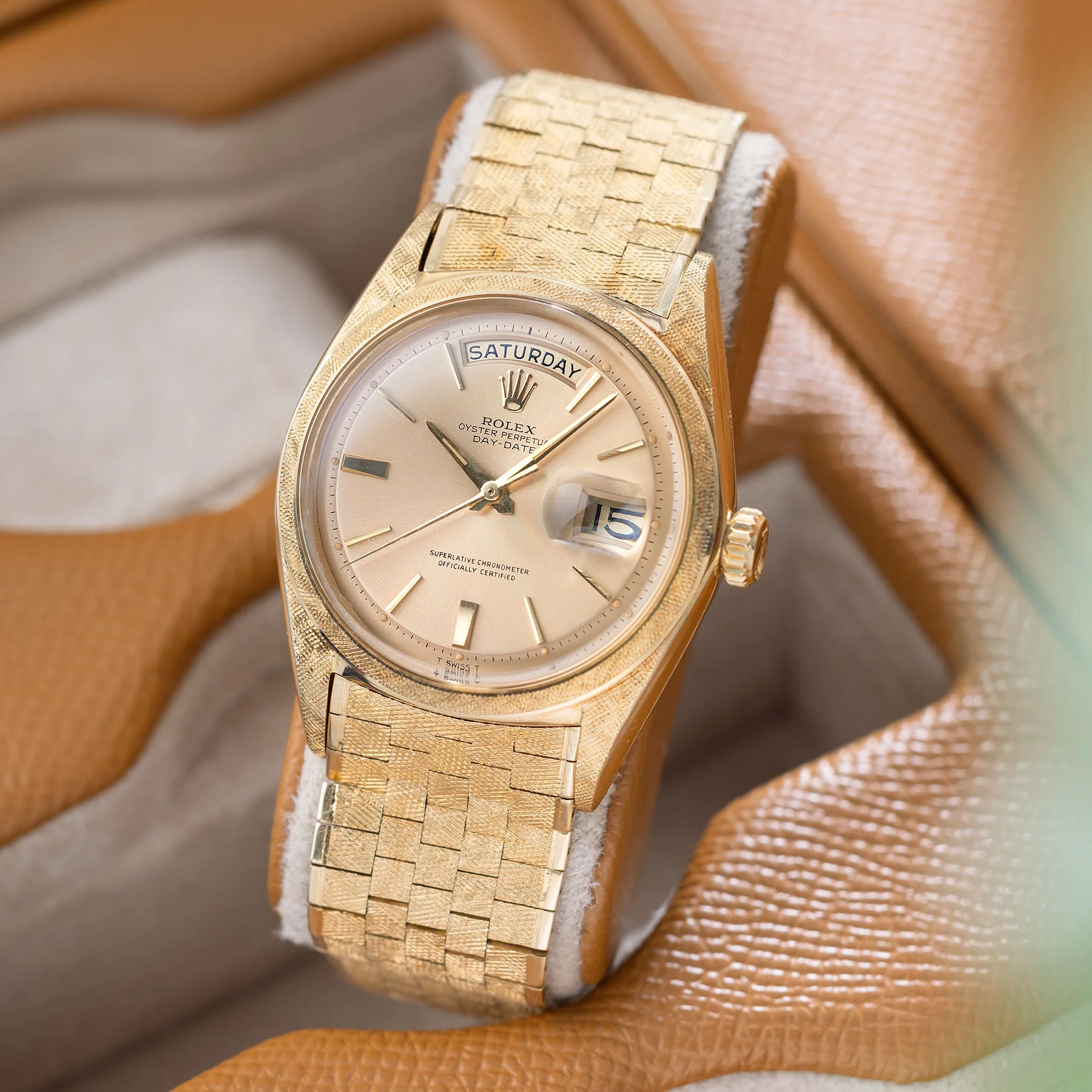 Rolex Day-Date 1806 Yellow Gold Florentine Finish on Brick Bracelet - Image 3