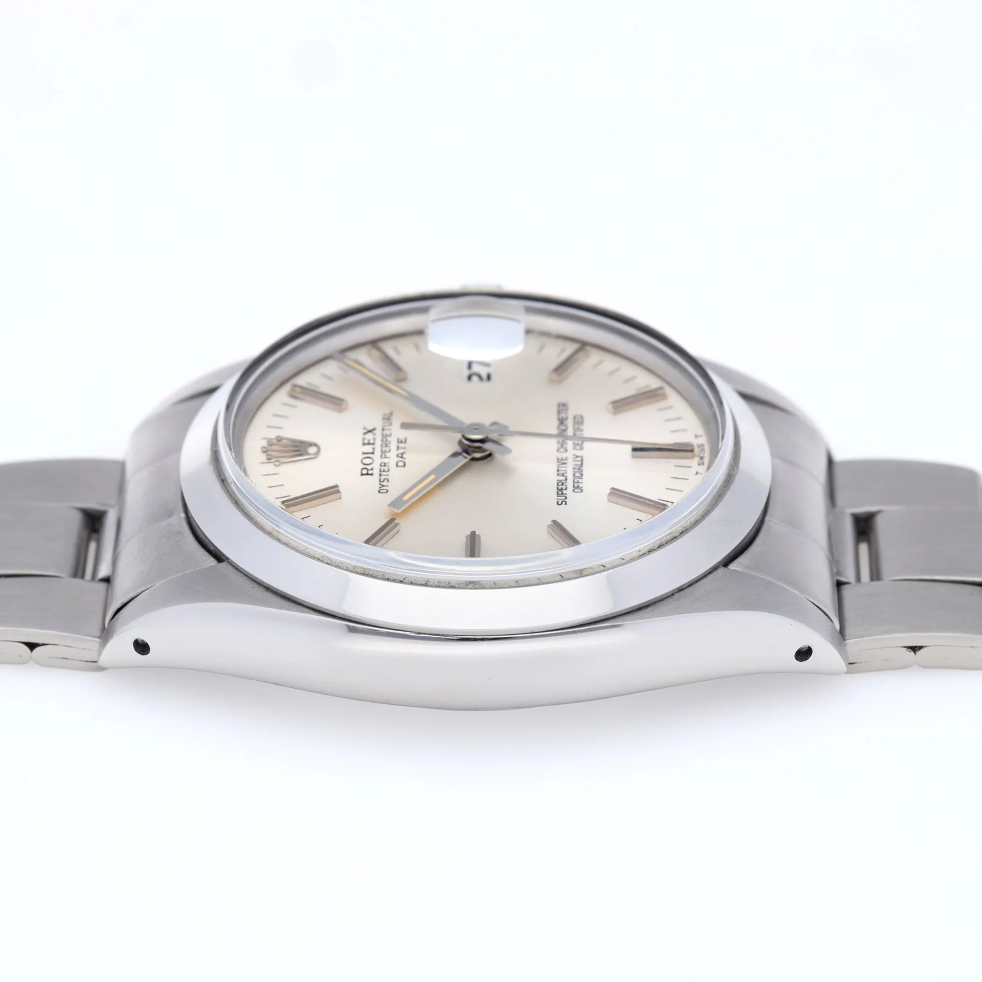 Rolex Oyster Perpetual Date 1500 Silver Soleil Dial - Image 8
