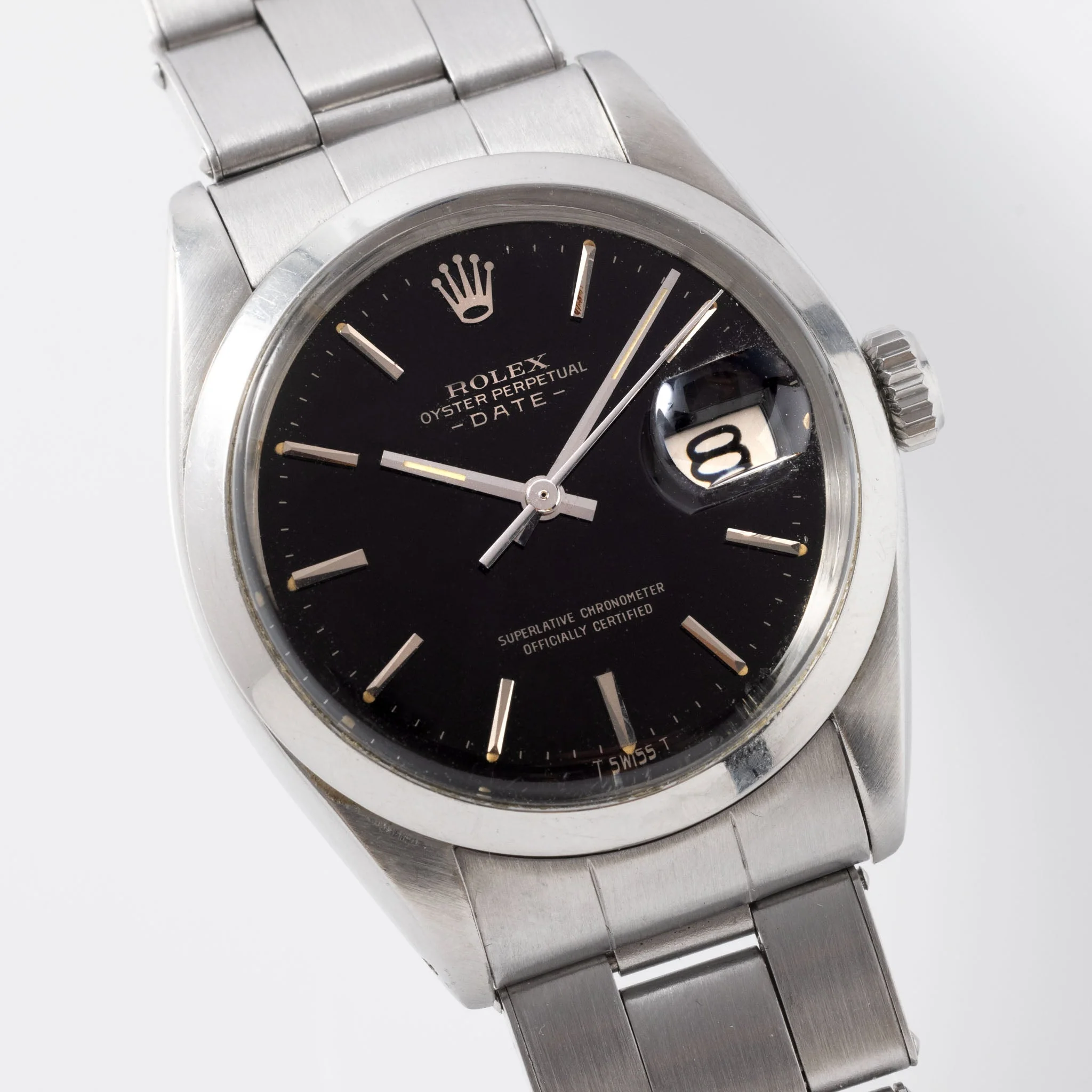 Rolex Oyster Perpetual Date Black Dial Silver Print "Upside Down" Ref 1500 - Image 3