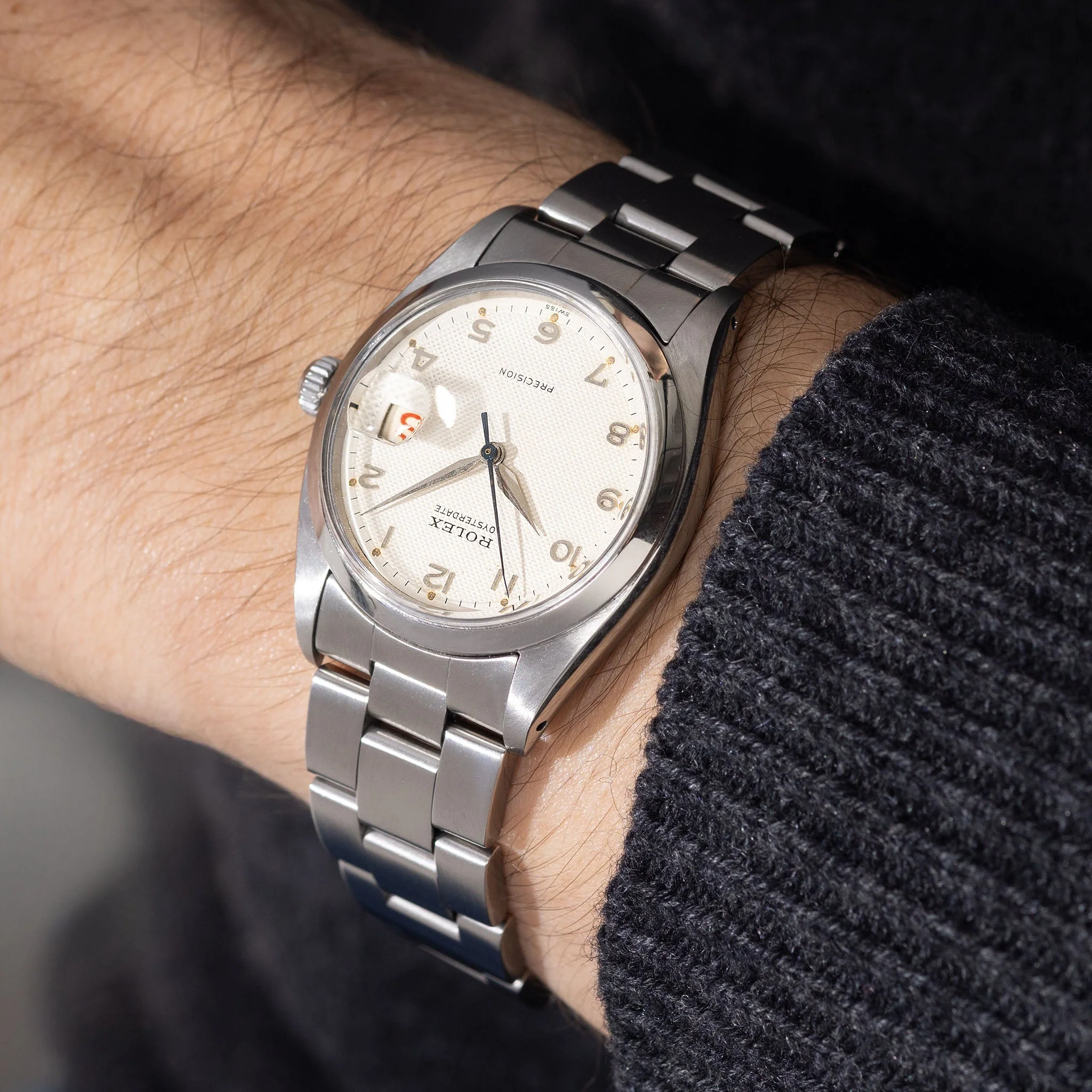 Rolex Oysterdate Precision Arabic Numerals White Waffle Dial Ref. 6494 - Image 5