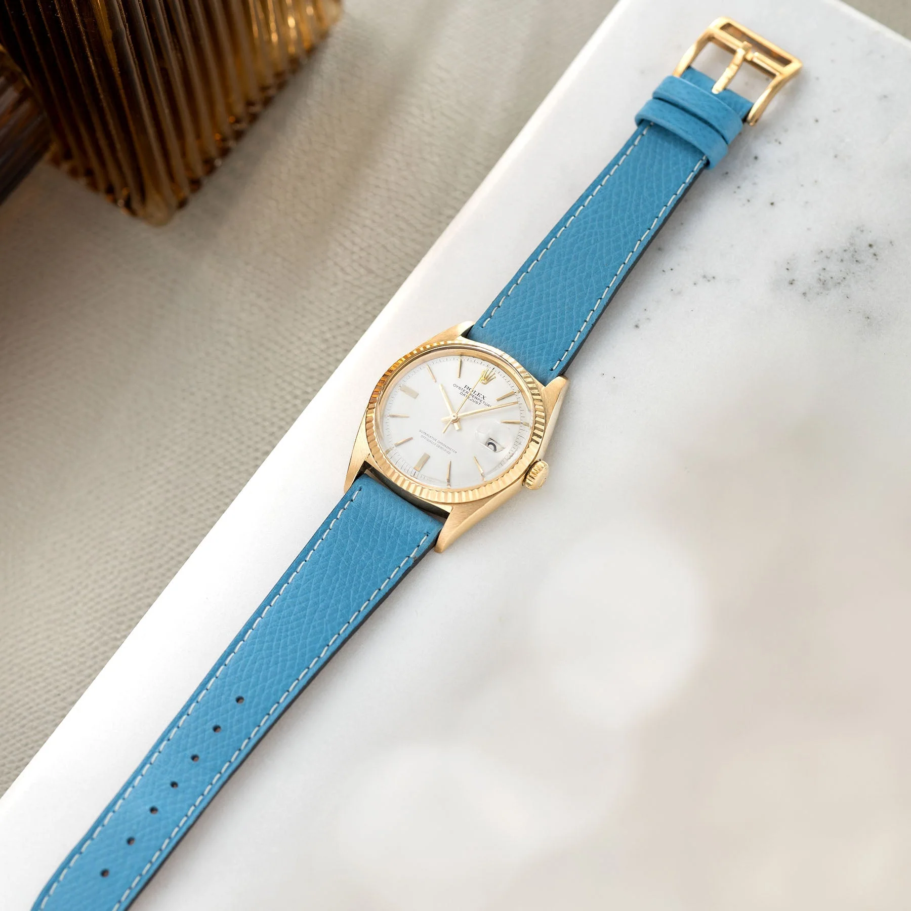 Sellier Ciel Blue Leather Watch Strap - Image 3