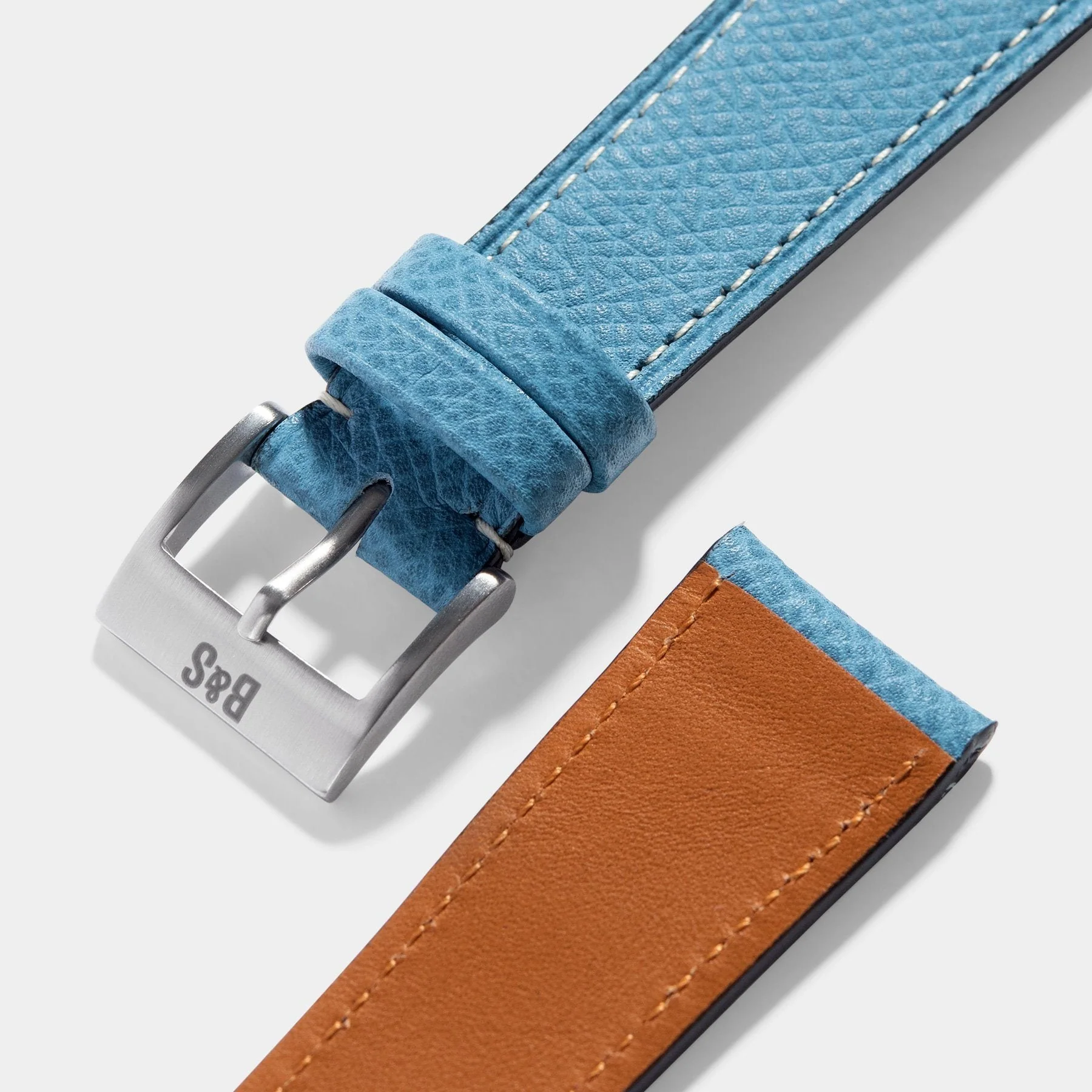 Sellier Ciel Blue Leather Watch Strap - Image 5