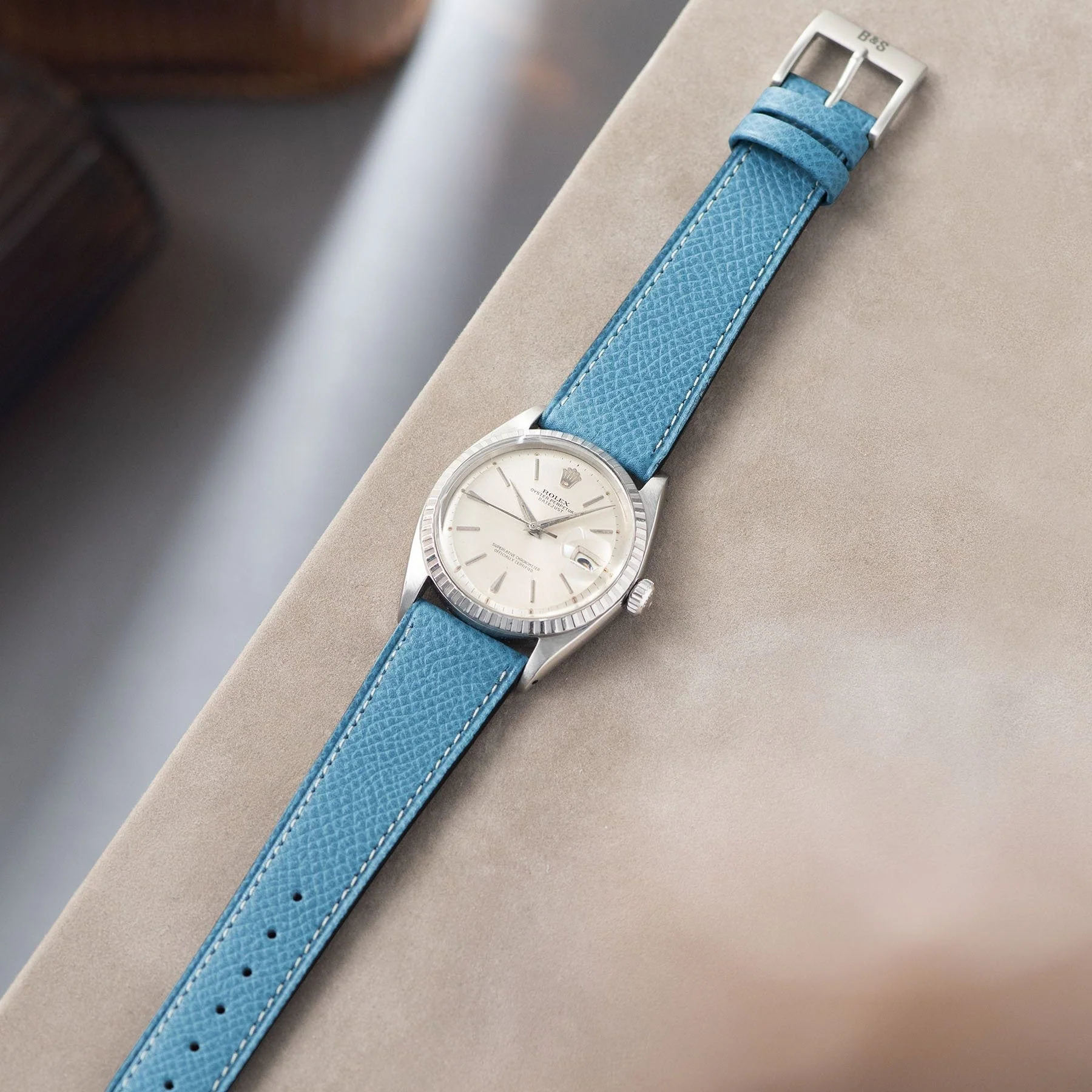 Sellier Ciel Blue Leather Watch Strap - Image 6