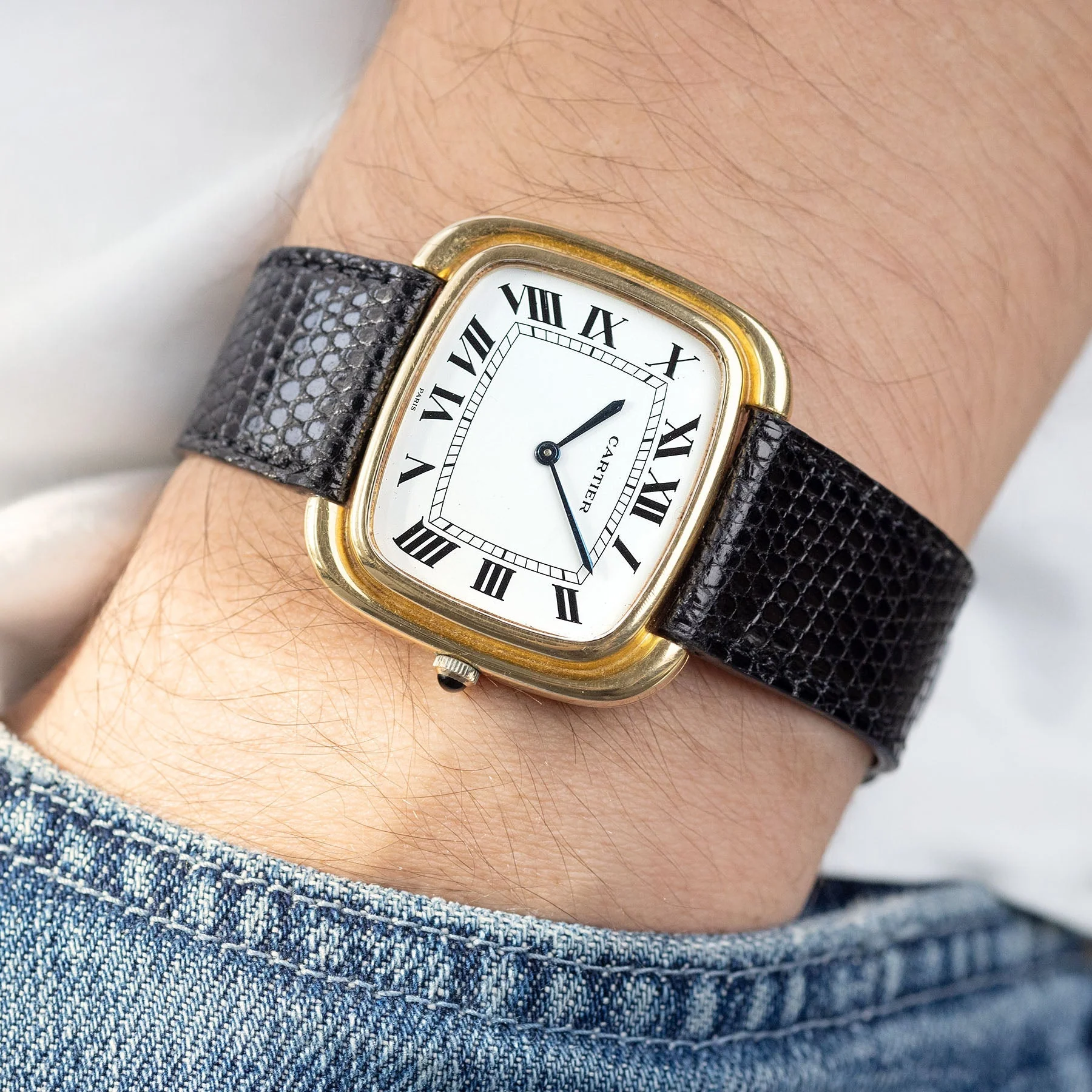 Slim Brilliant Black Lizard Leather Watch Strap - Image 3