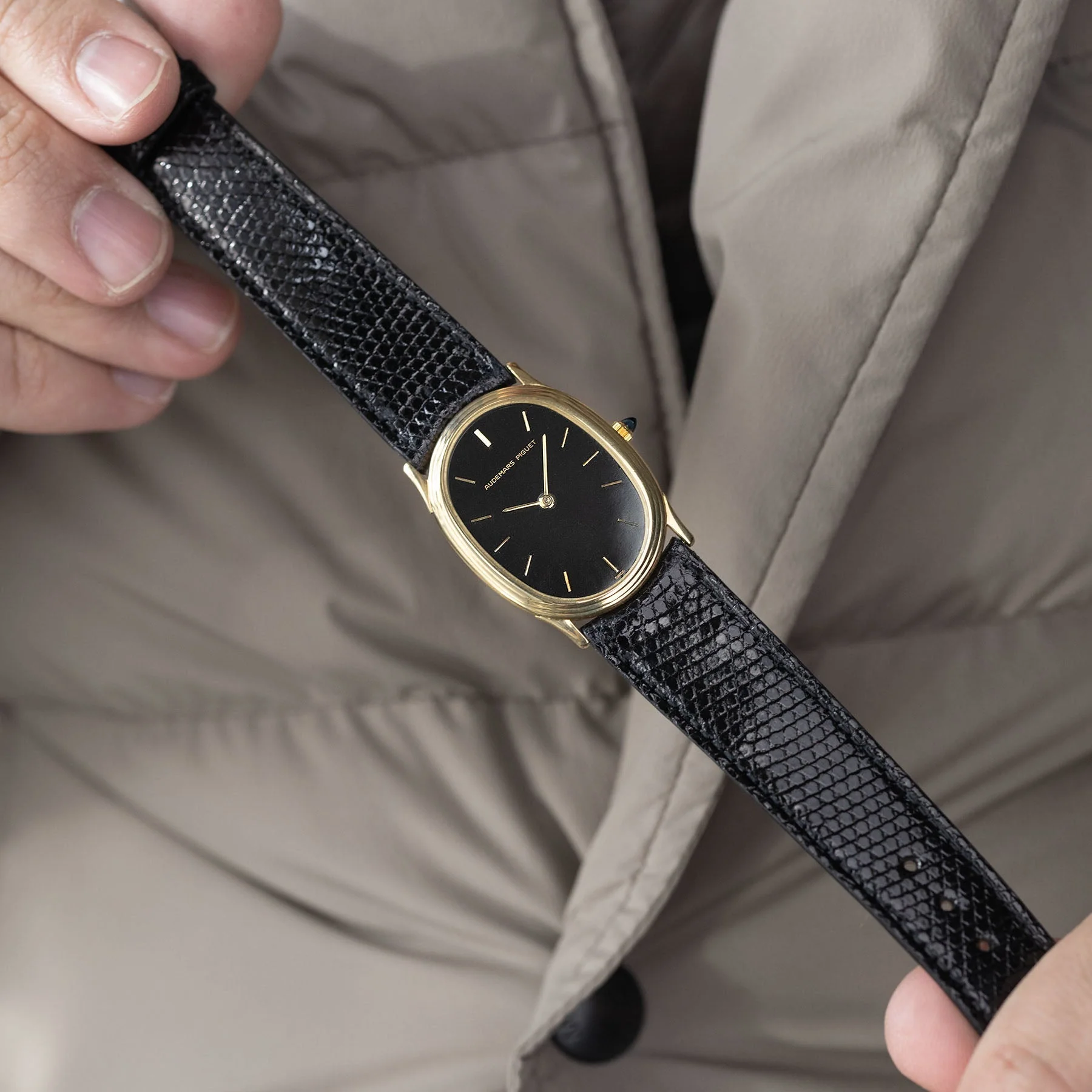 Slim Brilliant Black Lizard Leather Watch Strap - Image 4